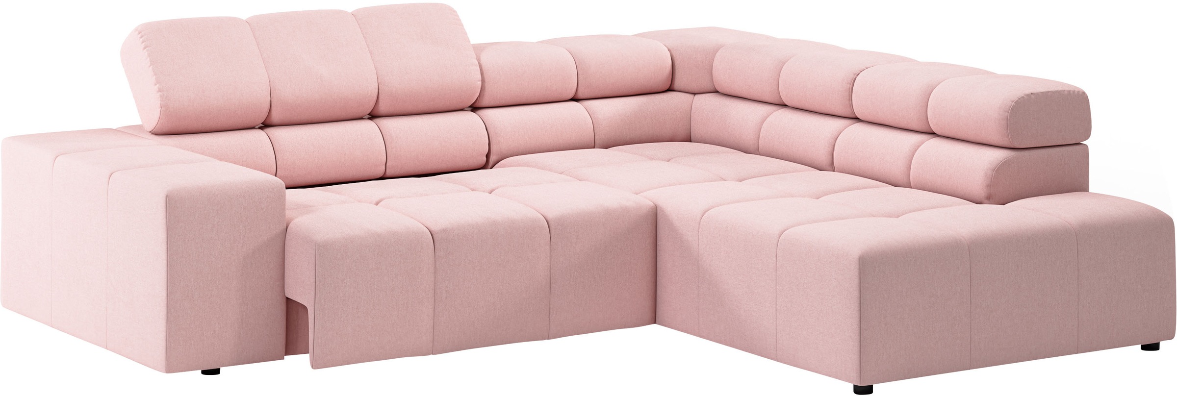 Ecksofa HOME AFFAIRE "Ancona, incl. Kopfteilverstellung + 3 Zierkissen, L-Form, Breite 249cm", rosa (rosé), B:249cm H:70cm T:215cm, 100% Polyester, Sofas, Ecksofa, wahlweise motorische Sitztiefenverstellung, B/T(H: 249/215/70 cm 10