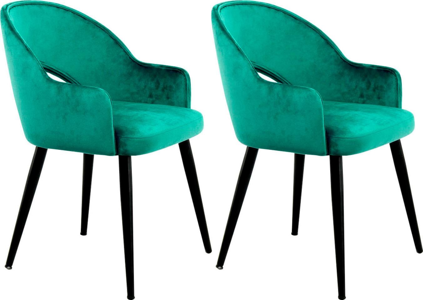 Kayoom Stuhl »Joris 110 2er-Set, einfarbiges Design,mit Retro-Charakter«, (Set), 2 St., mit Armlehne, bequem, Halbmond-Öffnung in der Rückenlehne