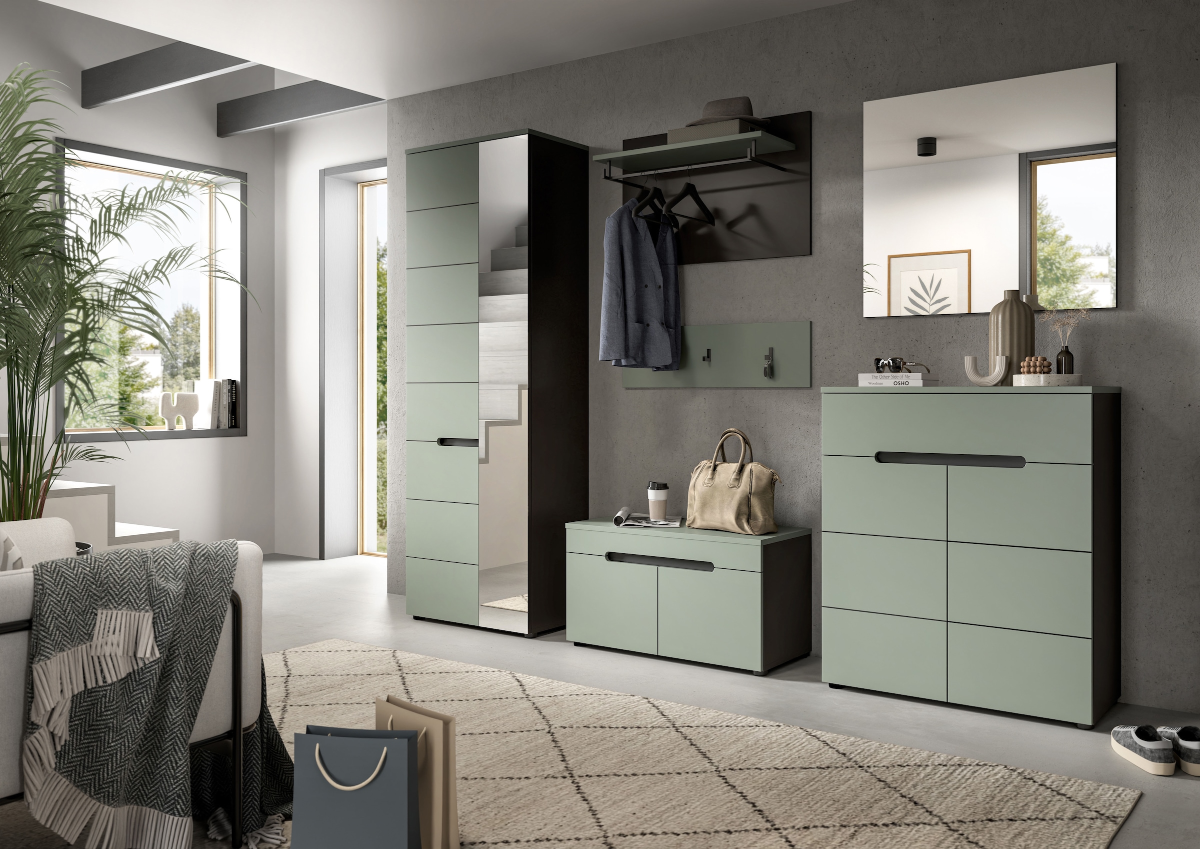 INOSIGN Garderobenschrank »REHAT, TOPSELLER!, Höhe 190cm, 2 Türen, 6 Fächer, 1 Kleiderstange«, (1 St., in verschiedenen Farben erhältlich), Garderobe, Flurschrank, Dielenschrank, Kleiderschrank, Garderobenmöbel