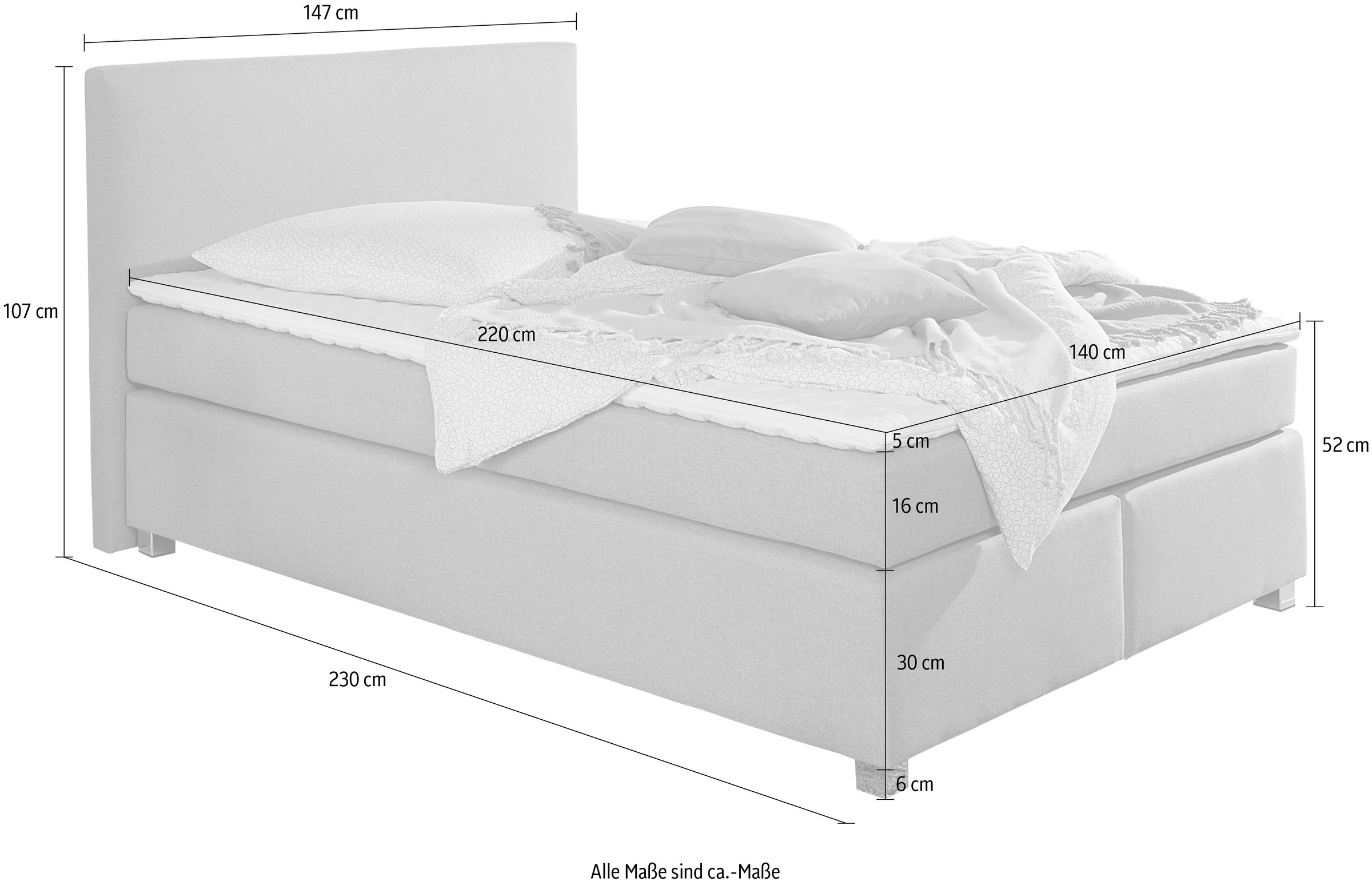 INOSIGN Boxspringbett »Eliana«, inkl. Topper, in 4 Breiten, 3 Matratzenarten und 2 Härtegraden