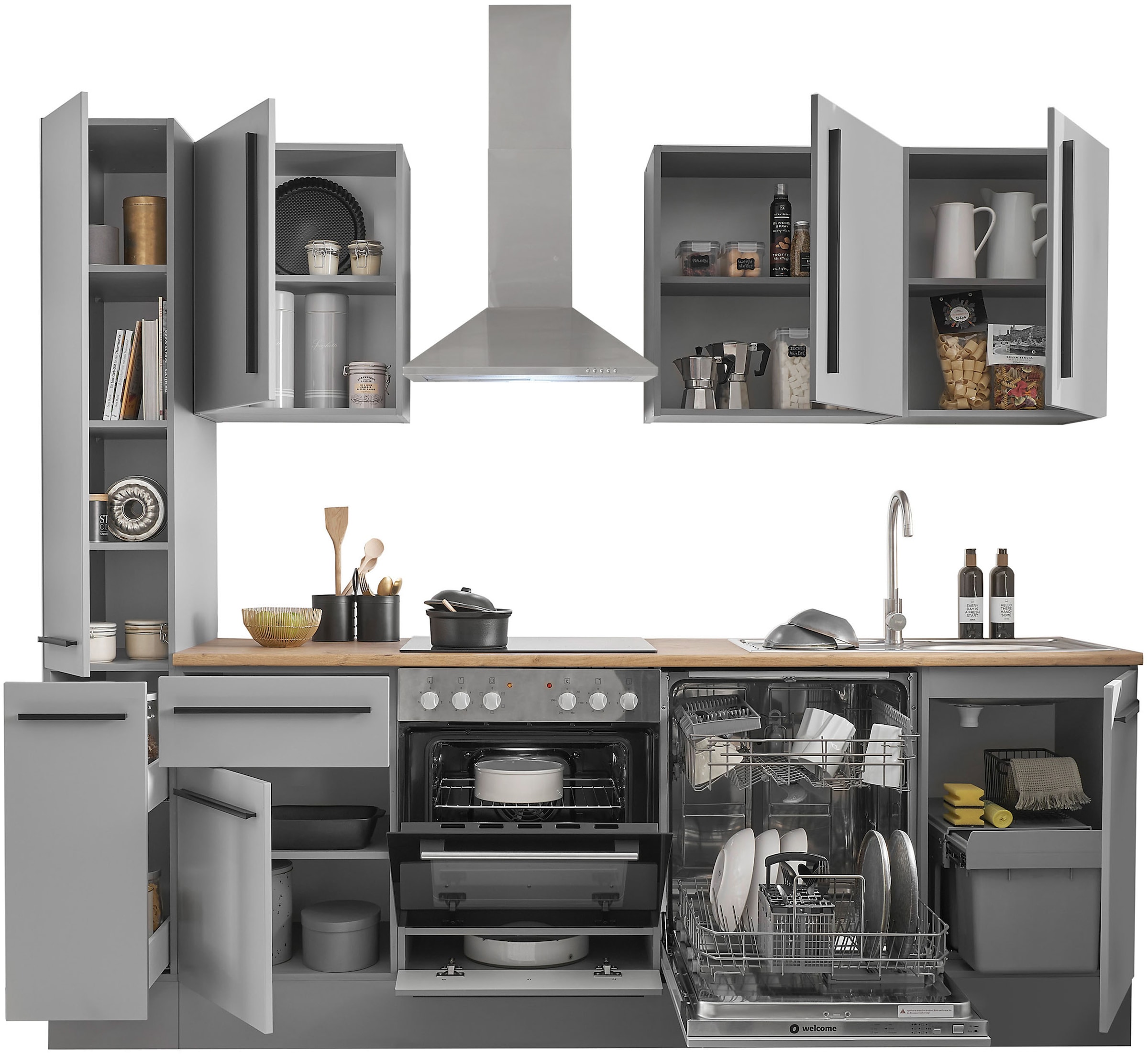 BASIC by Balculina Winkelküche »Denver, Küche BxHxT 250 x 211 x 60«, Breite 250 cm, wahlweise mit E-Geräten und Induktion