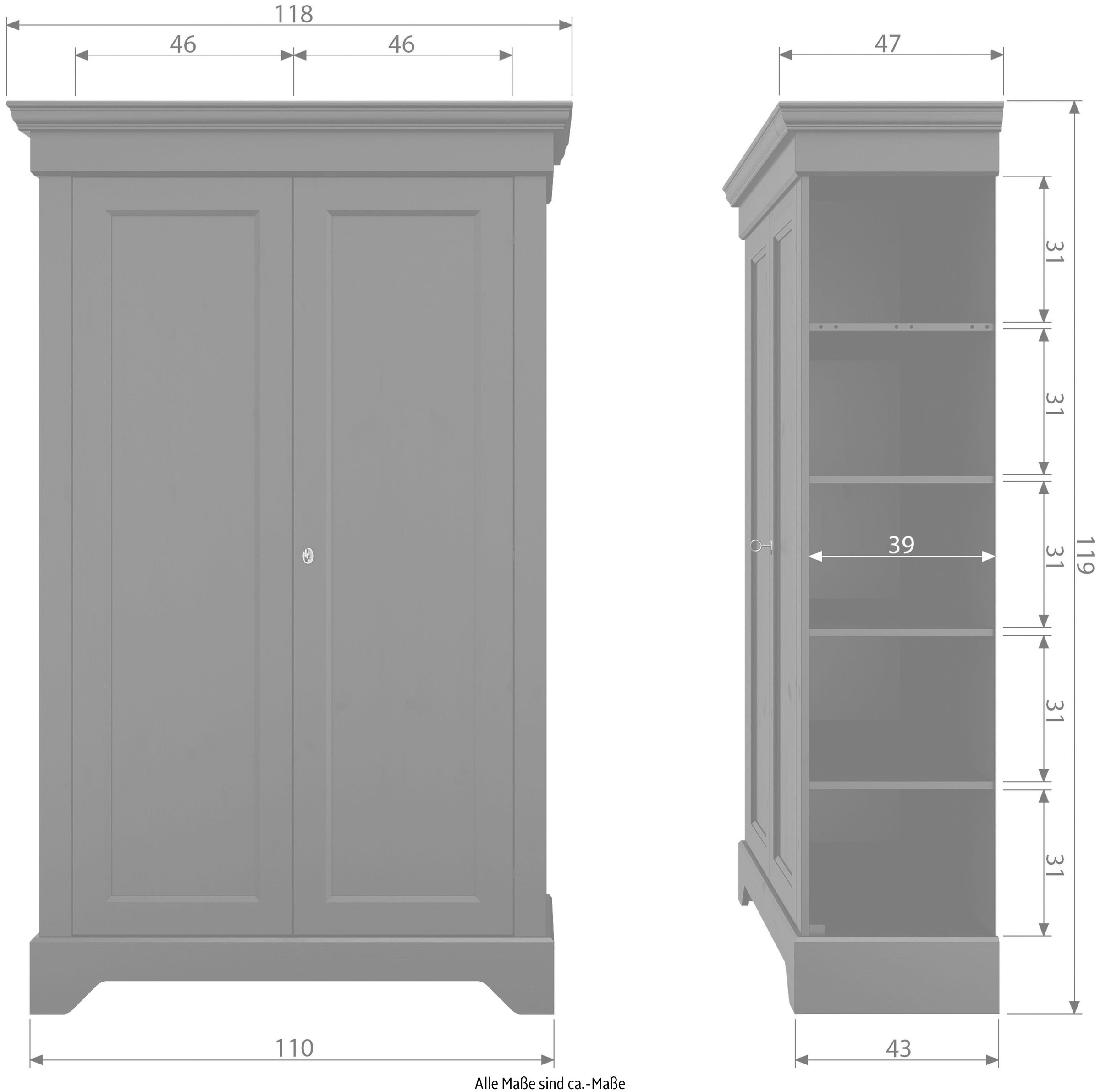 WOOOD Garderobenschrank »Isabel«, mit 4 Fachböden, H 191 cm x B 118 cm