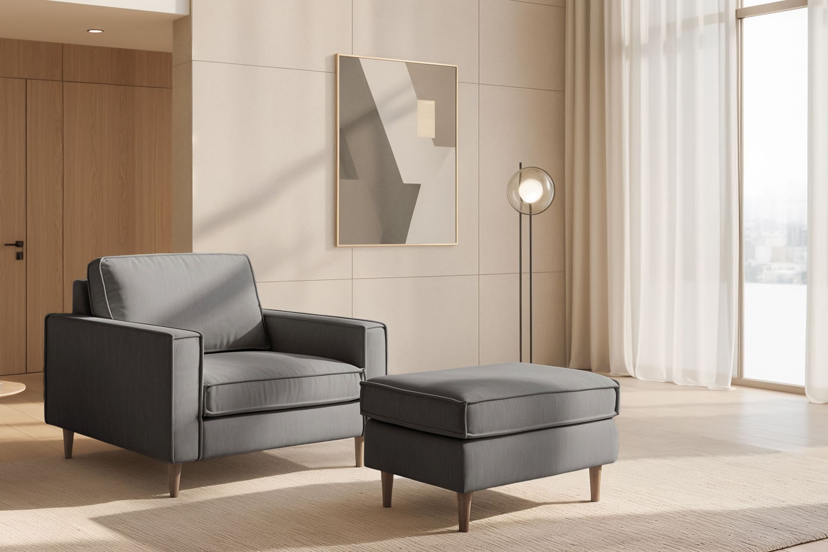 Home affaire Polsterhocker »Pinto Skandi« mit Keder, Massivholzfüße Eiche geräuchert