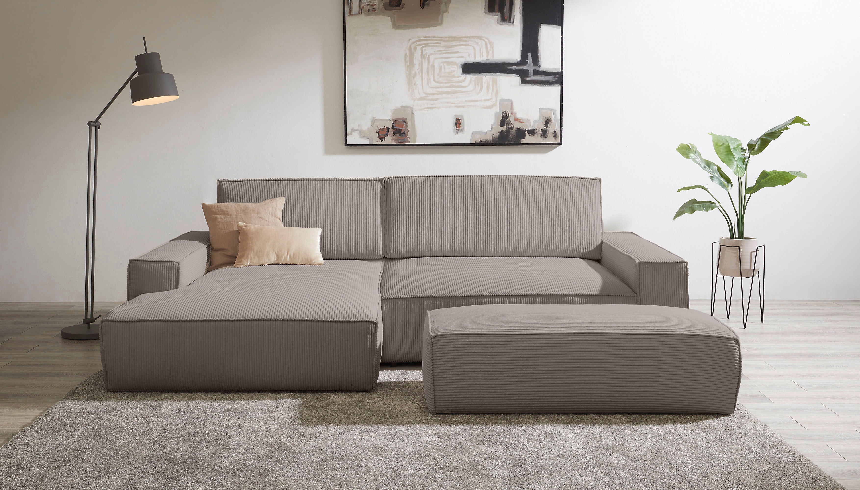 OTTO home Polsterecke "SHERWOOD XXL tief, L-Form, Schlaffunktion, Bigsofa, Cord, Leinenoptik" stellbar zum Schlafsofa (Krokodilverbinder), Cord, Leinenoptik