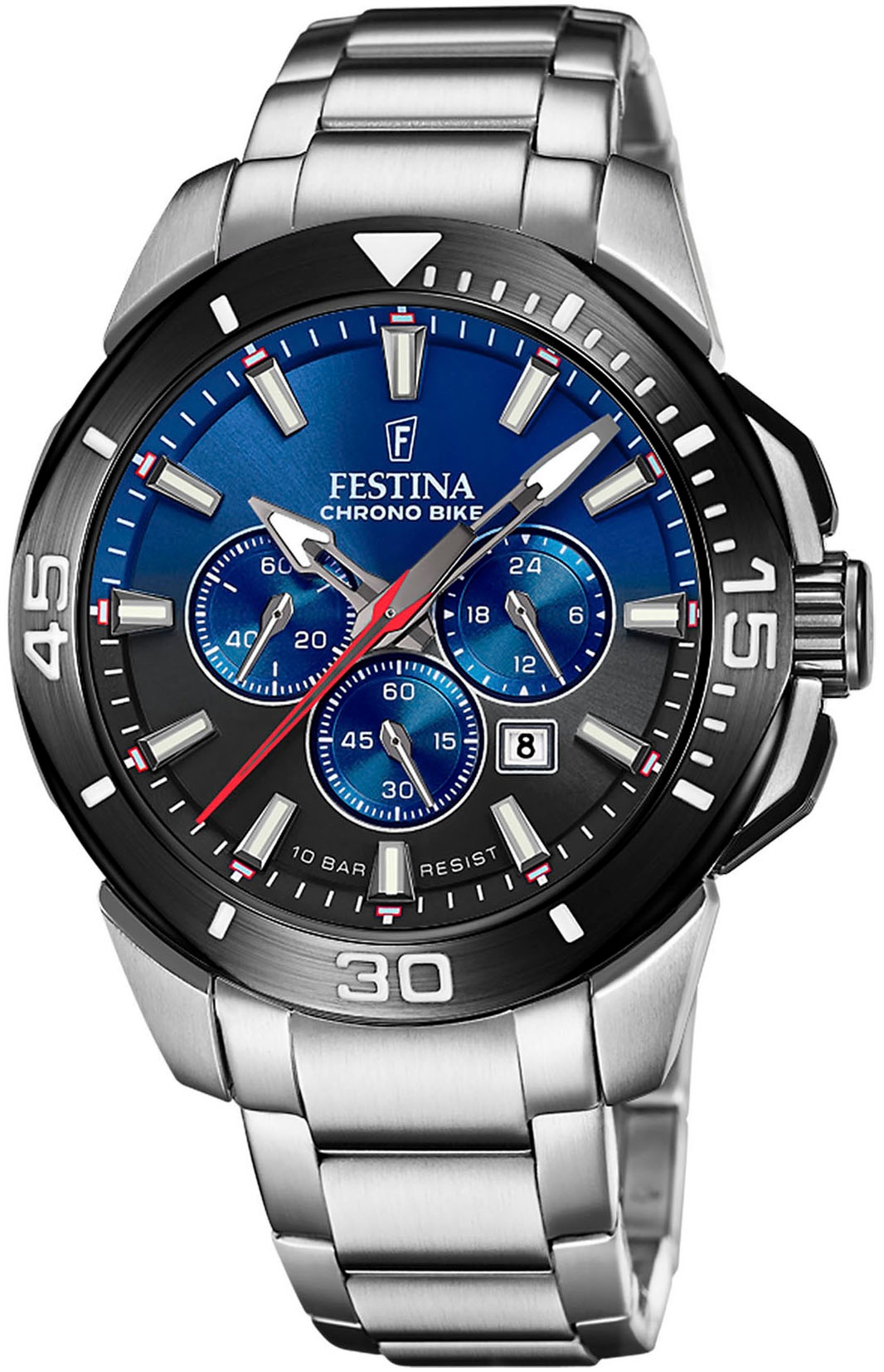 Festina "Chrono Bike" Armbanduhr, Quarzuhr, Herrenuhr, Stoppfunktion, Edelstahlarmband