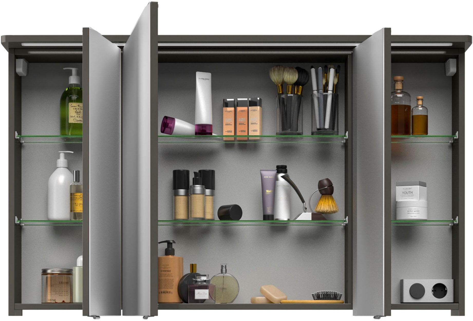 Saphir Spiegelschrank »Serie 4005 Badezimmer-Spiegelschrank inkl. LED-Kranzbeleuchtung«, Badschrank 120 cm breit, 3 Türen, 6 Glas-Einlegeböden, inkl Türdämpfer