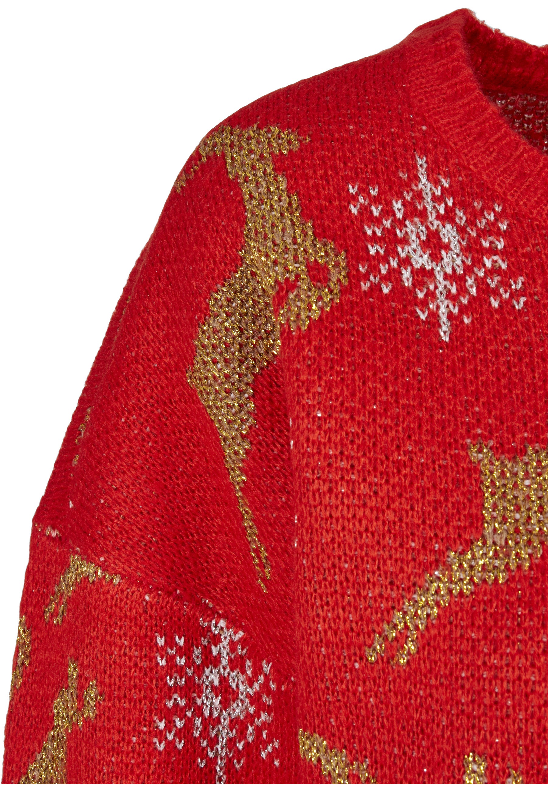 Sweatshirt URBAN CLASSICS "Urban Classics Damen Ladies Oversized Christmas Sweater", Damen, Gr. XS, rot, gold, 70% Polyacryl, 20% Polyester, 10% metallisiertes Garn, unifarben, Rundhals, Sweatshirts Sweatshirt 3
