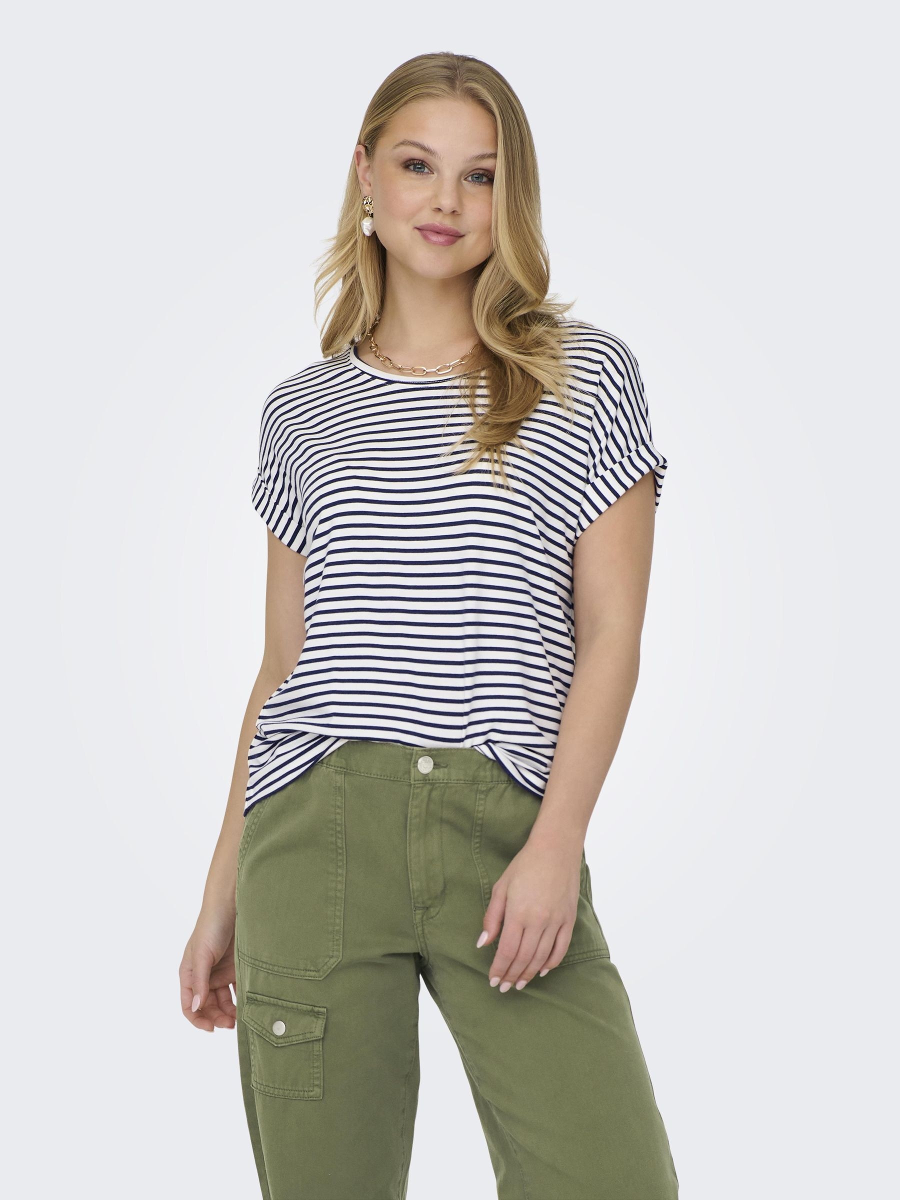 ONLY Kurzarmshirt "ONLMOSTER STRIPE S/S O-NECK TOP JRS NOOS" gestreift, läs günstig online kaufen
