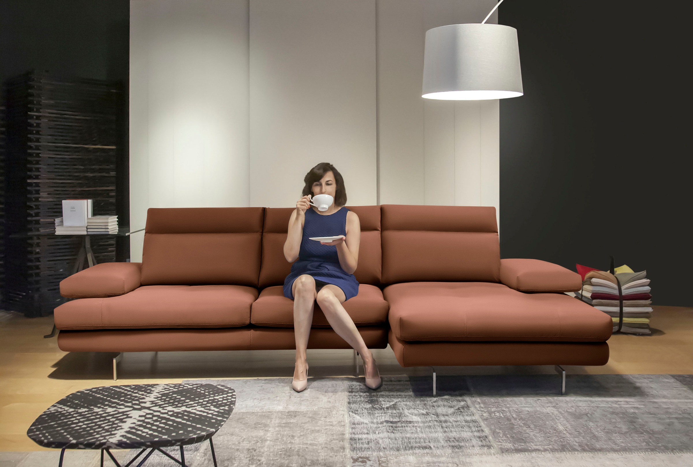 CALIA ITALIA Ecksofa »Toby Wing, Komfortsofa der Extraklasse, bequem, L-Form«, inklusive Sitztiefenverstellung, Füße in chrom glänzend