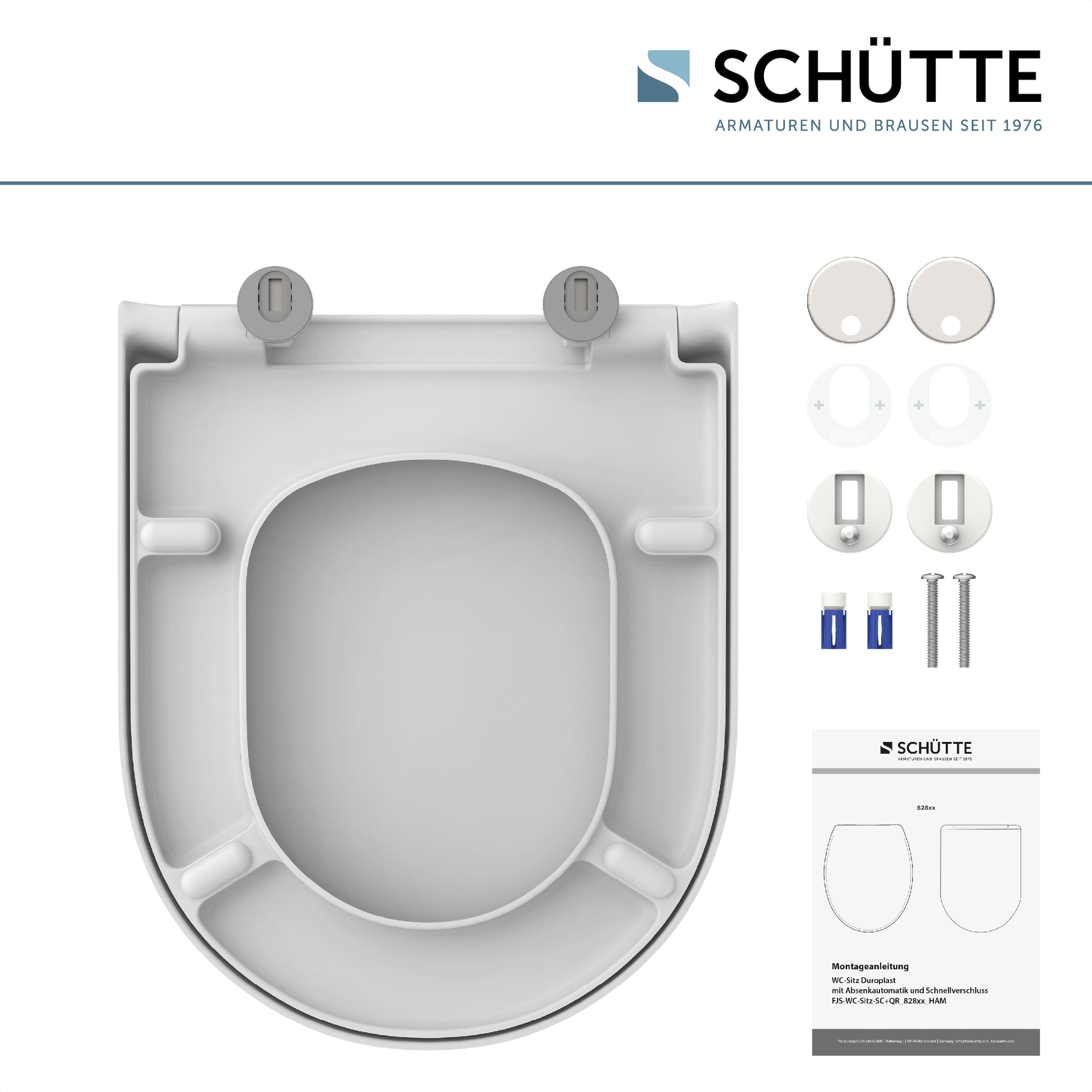 Schütte WC-Sitz »Duroplast, WHITE D-Form PRO 5«, (WC-Sitz, Befestigungsmaterial, Montageanleitung), mit Absenkautomatik und Schnellverschluss