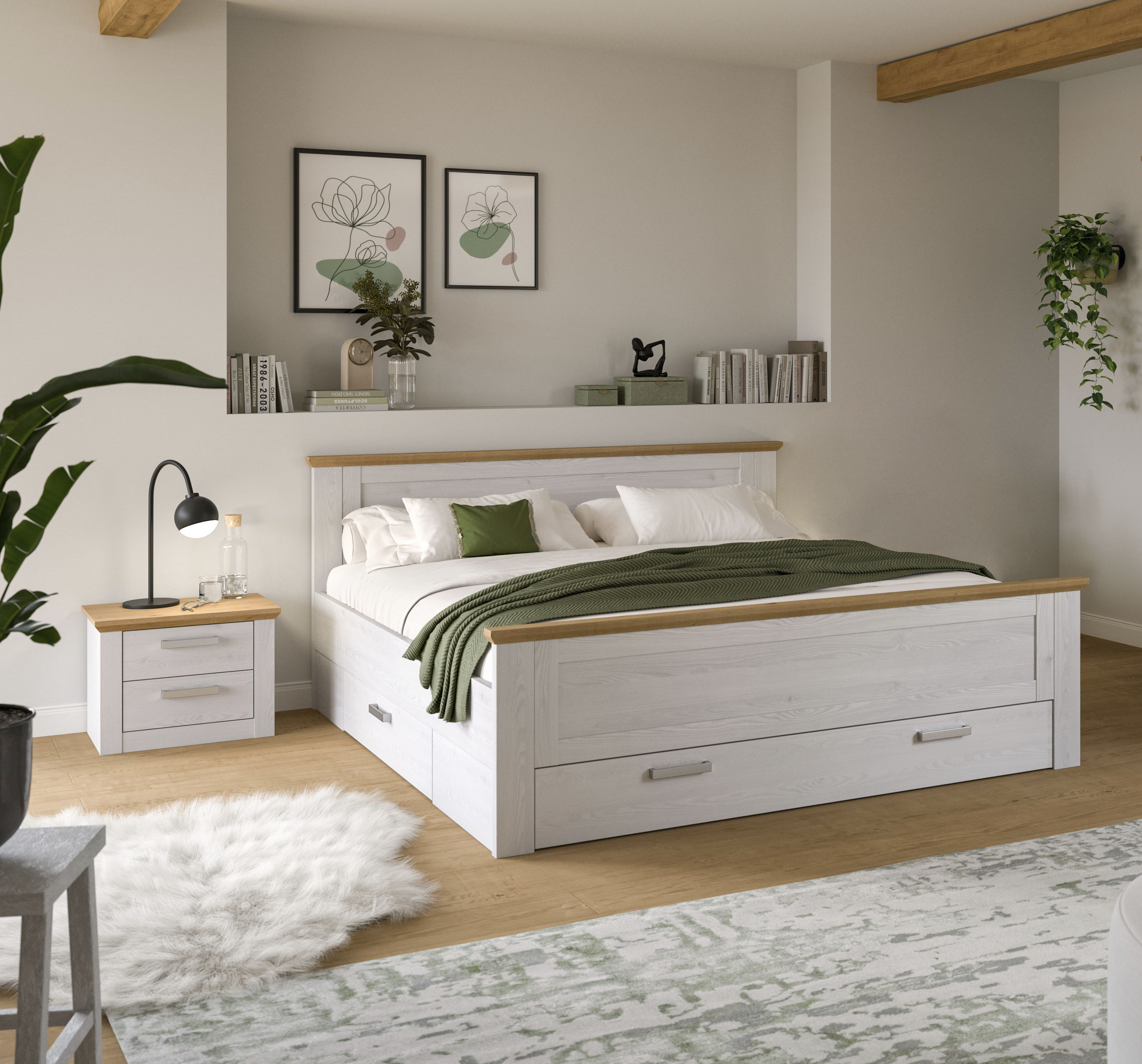 Home affaire Schlafzimmer-Set "COSENZA, 2-teilig, Stauraumbett & Nachttisch" Matratzengröße 180x200 cm, viel Stauraum, ohne Lattenrost & Matratze, 2 tlg. tlg. Schlafzimmer, Schlafen, Set, Kombination, Bettanlage
