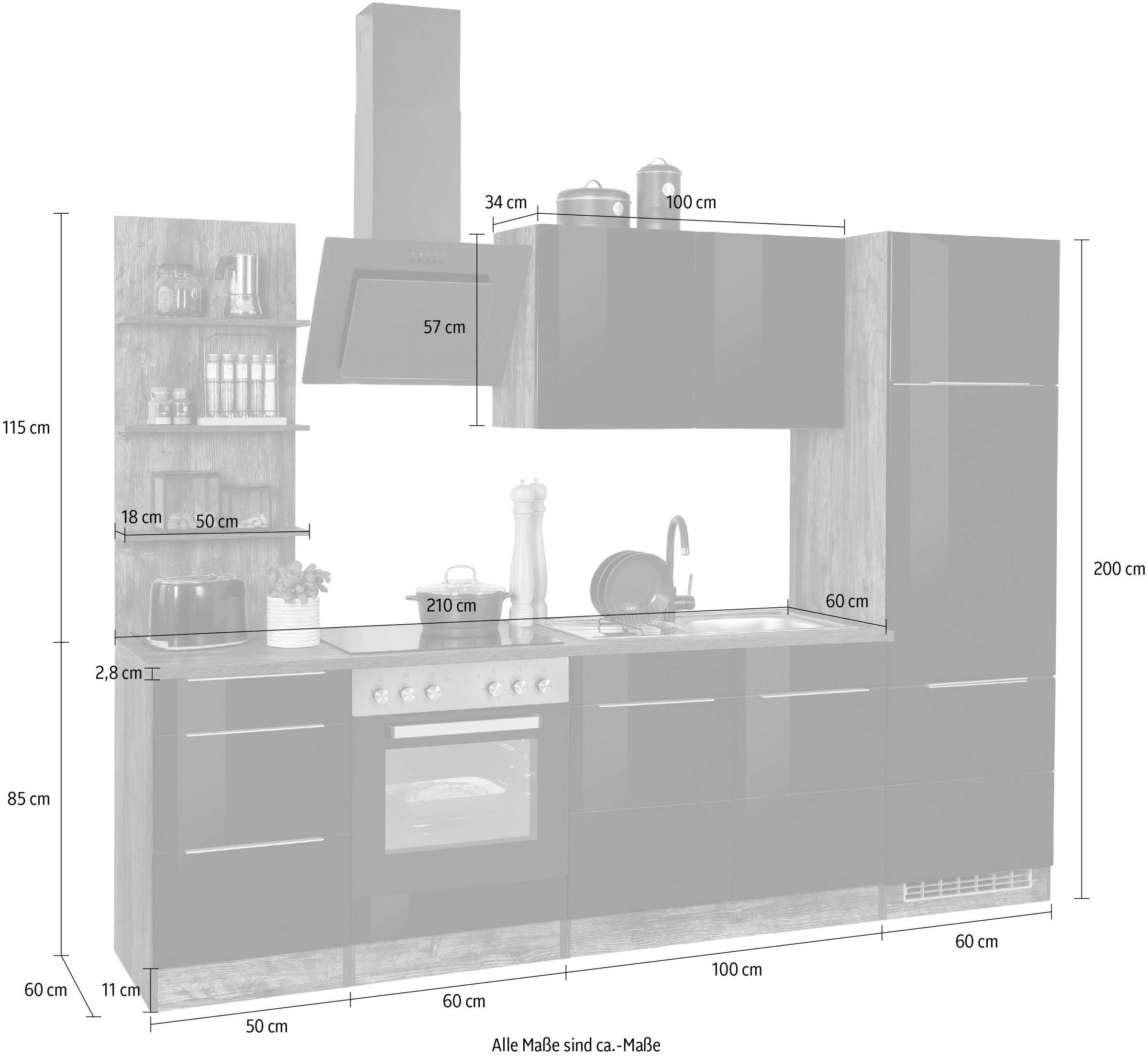 Kochstation Küchenzeile »KS-Brindisi«, ohne Geräte, Breite 270 cm