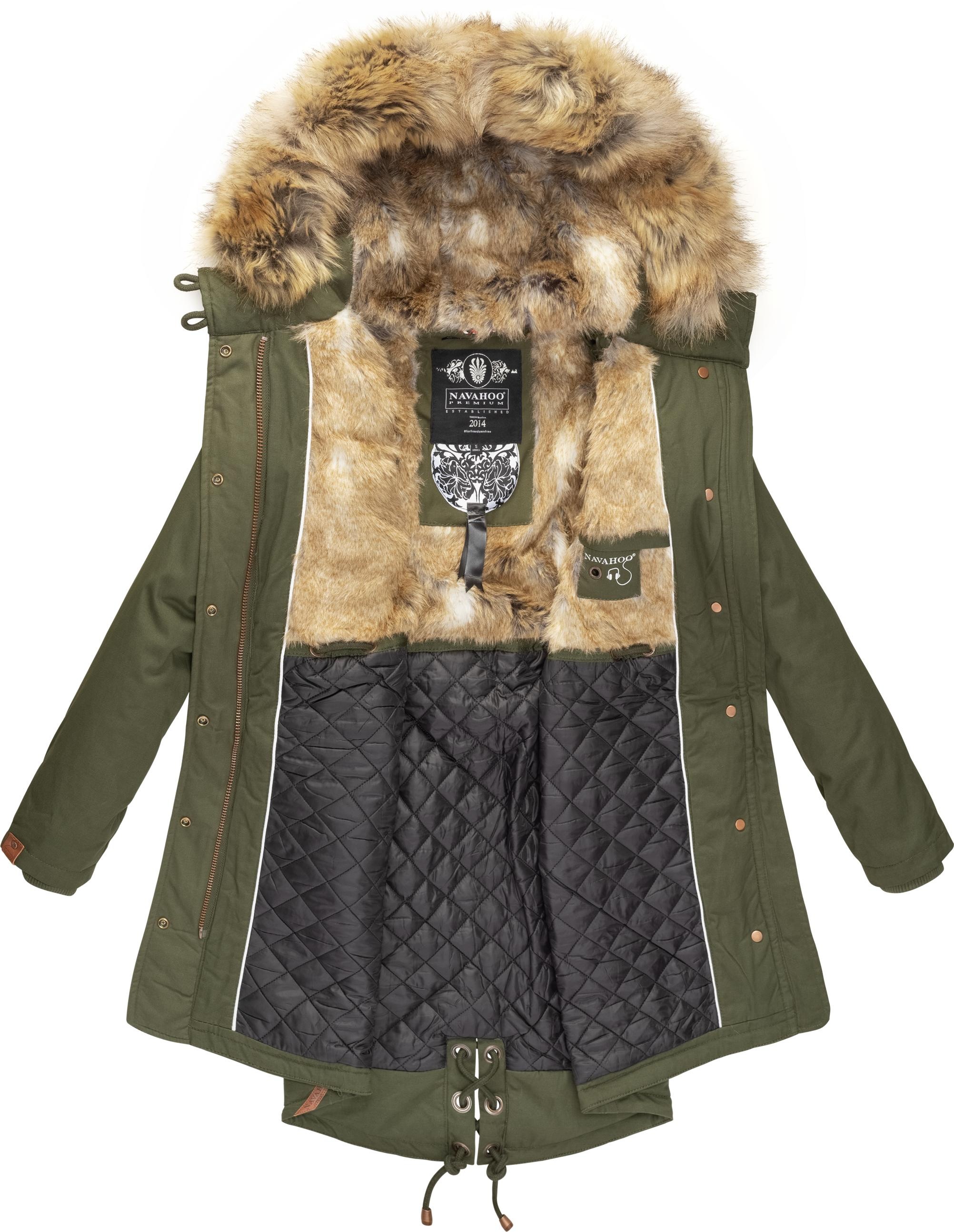 Navahoo Wintermantel »Rosinchen«, stylischer Damen Winter Baumwollparka mit Kunstfell