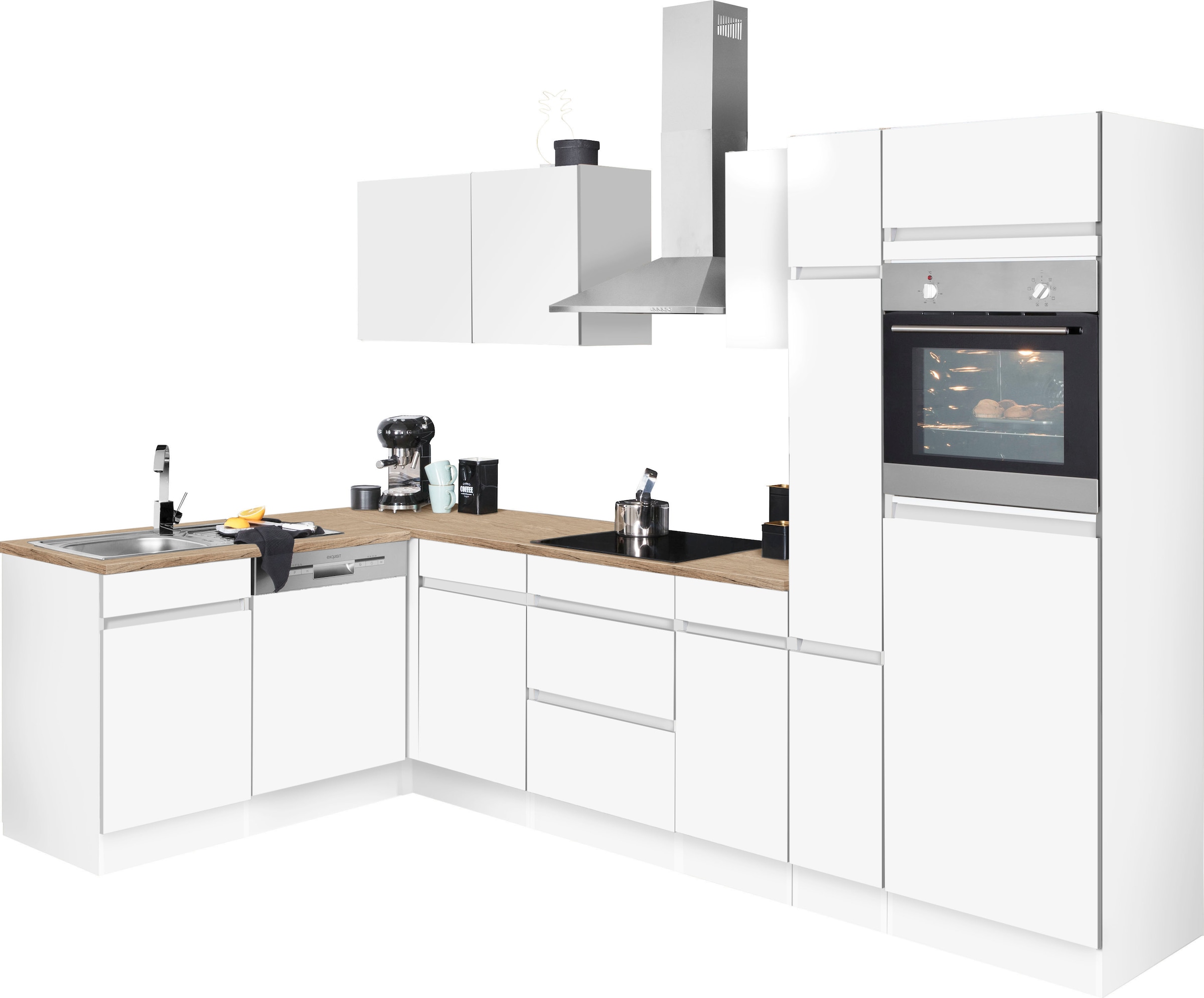 OPTIFIT Küchenzeile "Roth" Stellmaße 300x175 cm, wahlweise mit E-Geräten, mit Apothekerschrank