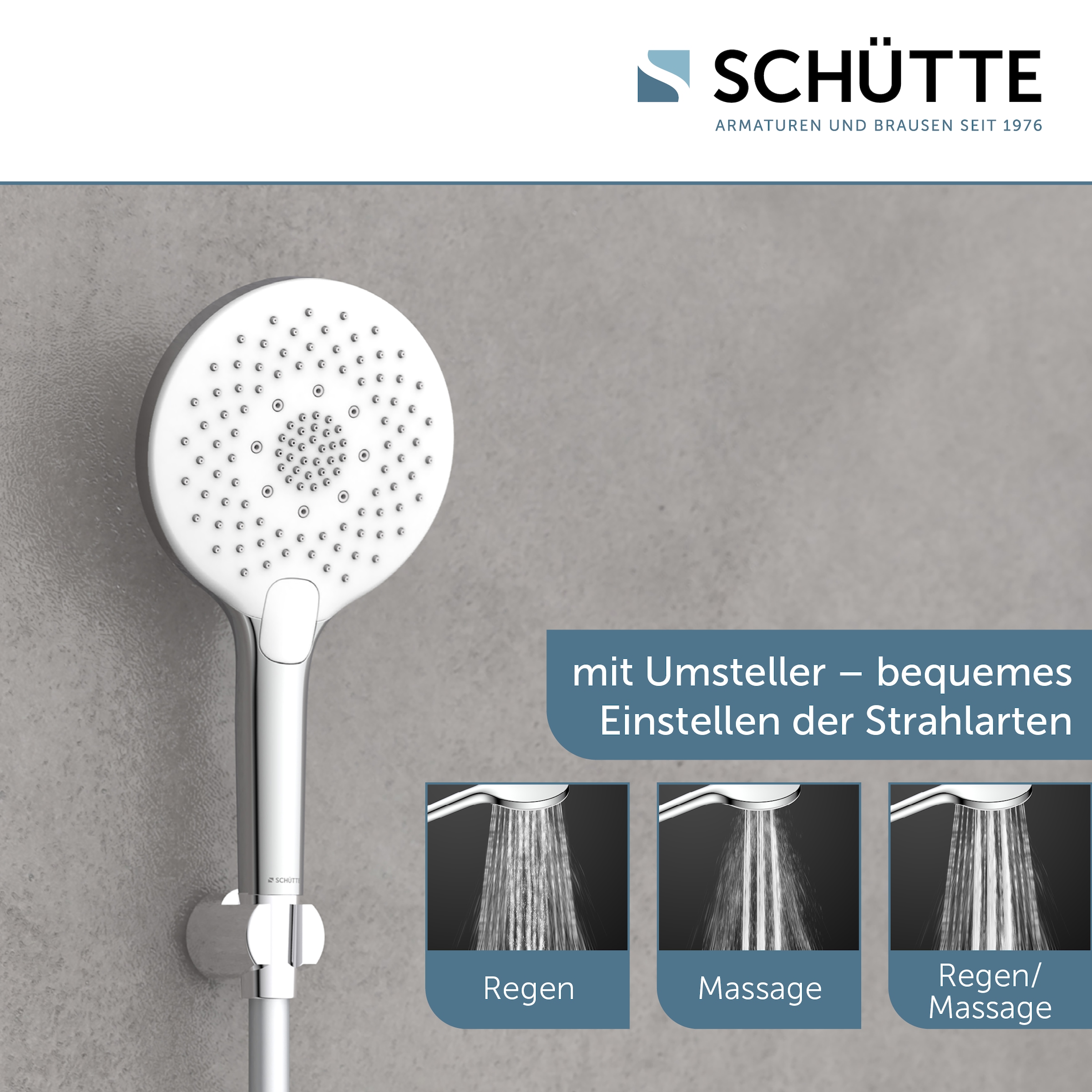 Schütte Handbrause »SUMATRA«, 3-fach verstellbar, mit Antikalknoppen, wassersparend, rund