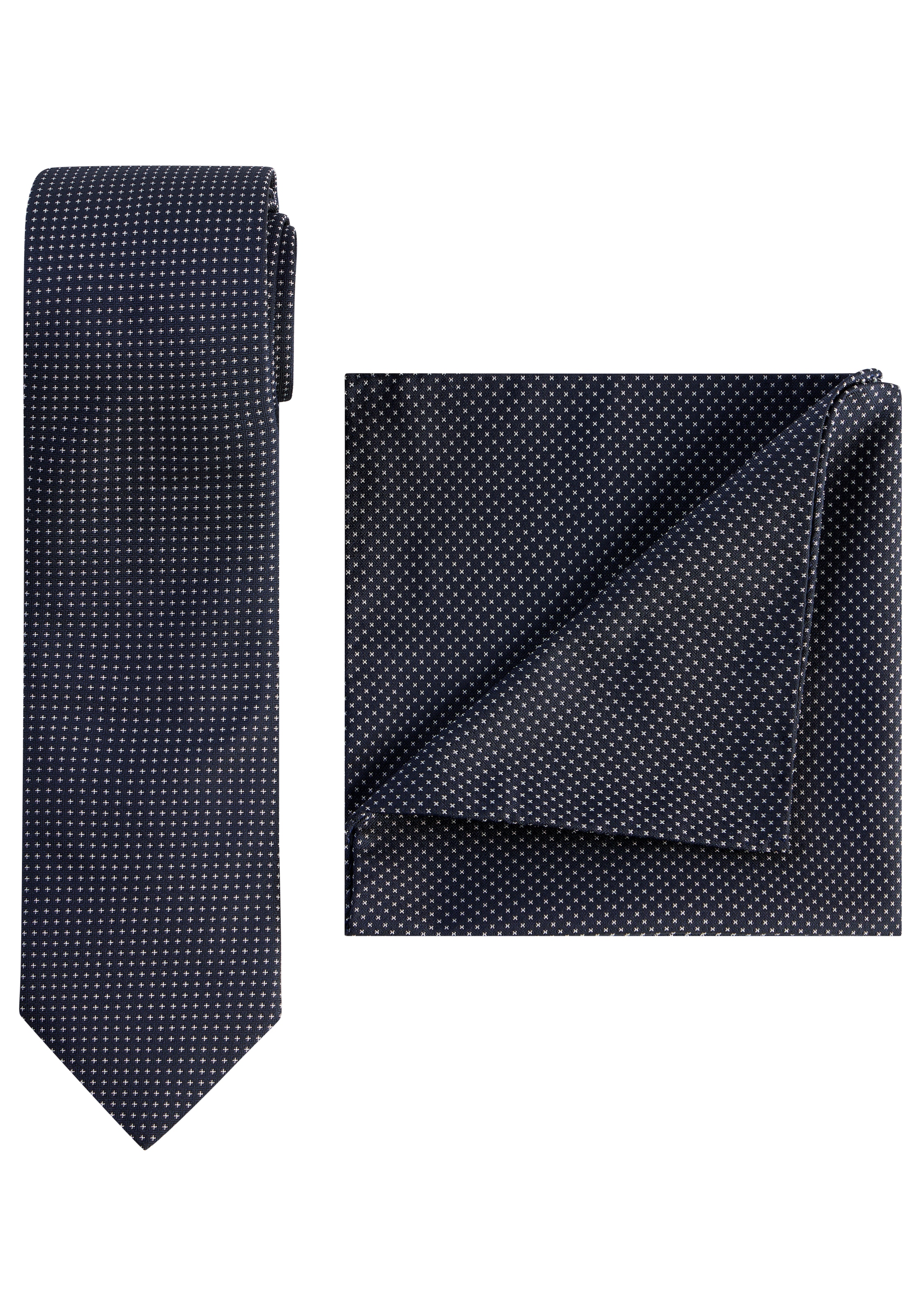 "Krawatte BOSS ""H-SET TIE-PKT SQ"", Herren, blau (dunkelblau), Web, Materialmix, gemustert, festlich, Krawatten, mit Einstecktuch, Geschenkset"