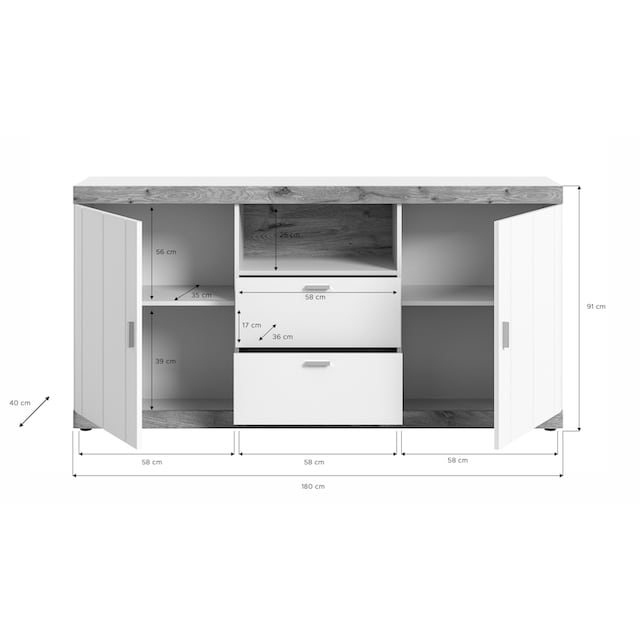 Home affaire Sideboard »Landsby«, Breite ca. 180 cm | BAUR
