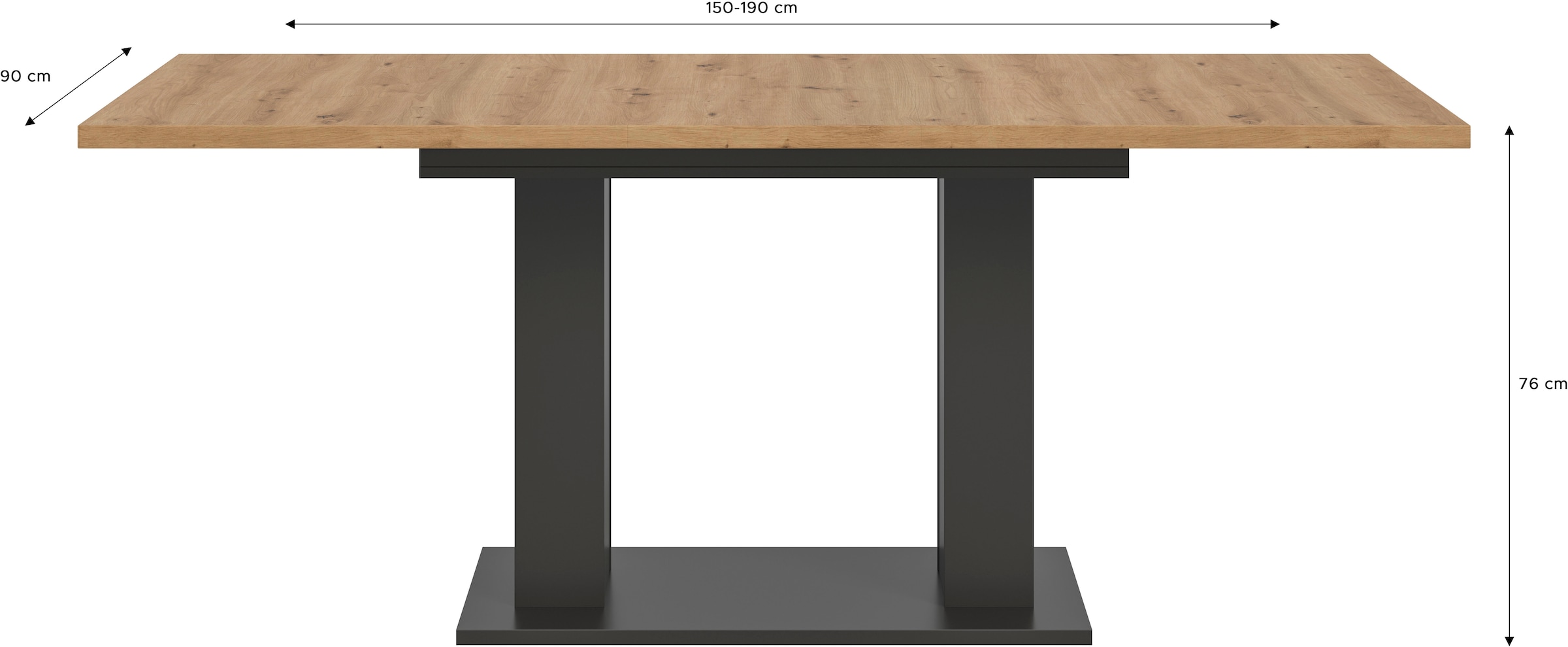 INOSIGN Esstisch »Motus, ausziehbar 150 -190 cm, inklusive 40 cm Einlegeplatte«, (Set, 1 St.), Doppelsäulengestell mit Bodenplatte, Tisch, Esstisch, Küche