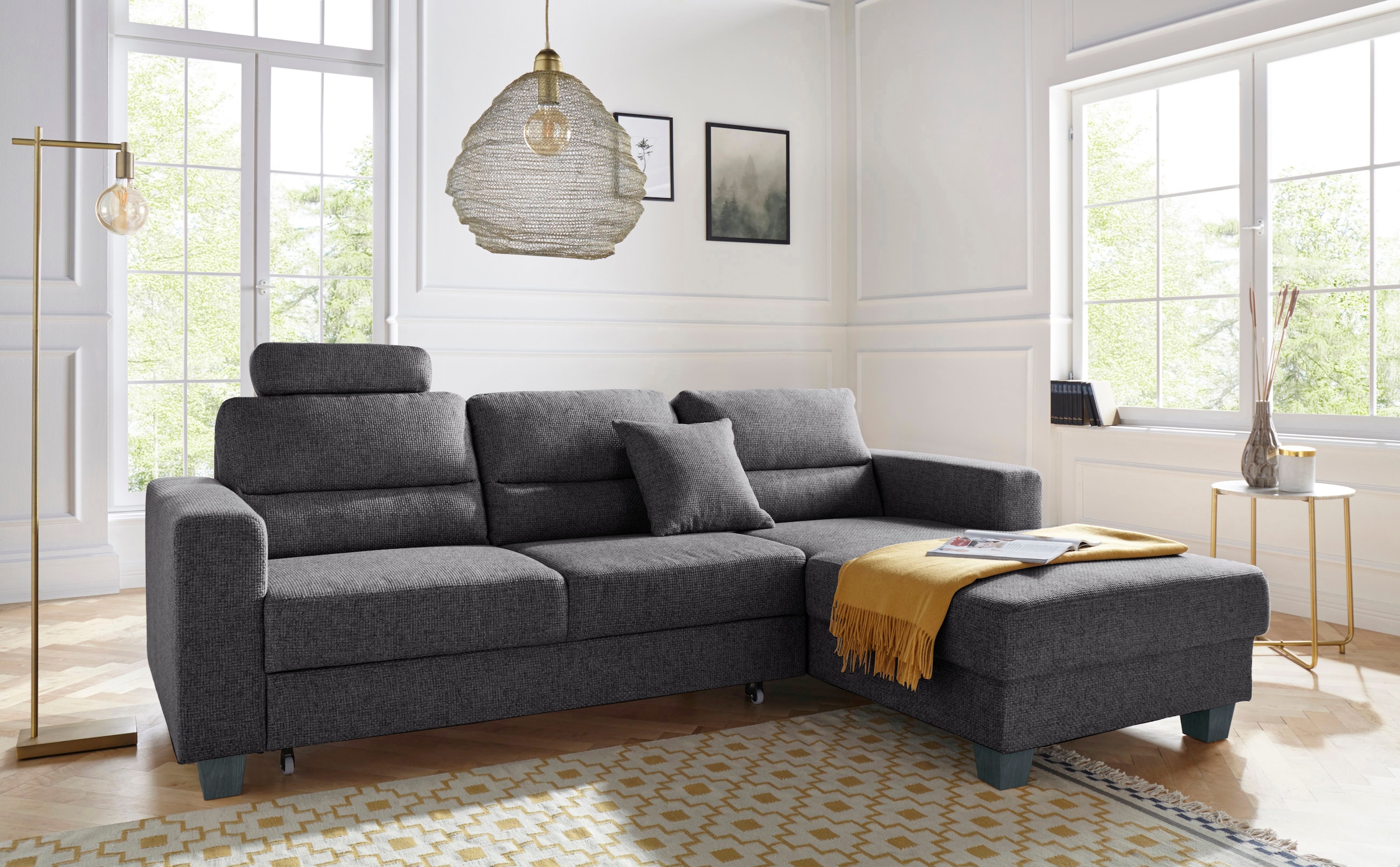 TRENDMANUFAKTUR Ecksofa »Chamber, zeitlos und modern, bequem mit hohem Sitzkomfort, L-Form«, inklusive einer Kopfstütze, wahlweise mit Schlaffunktion