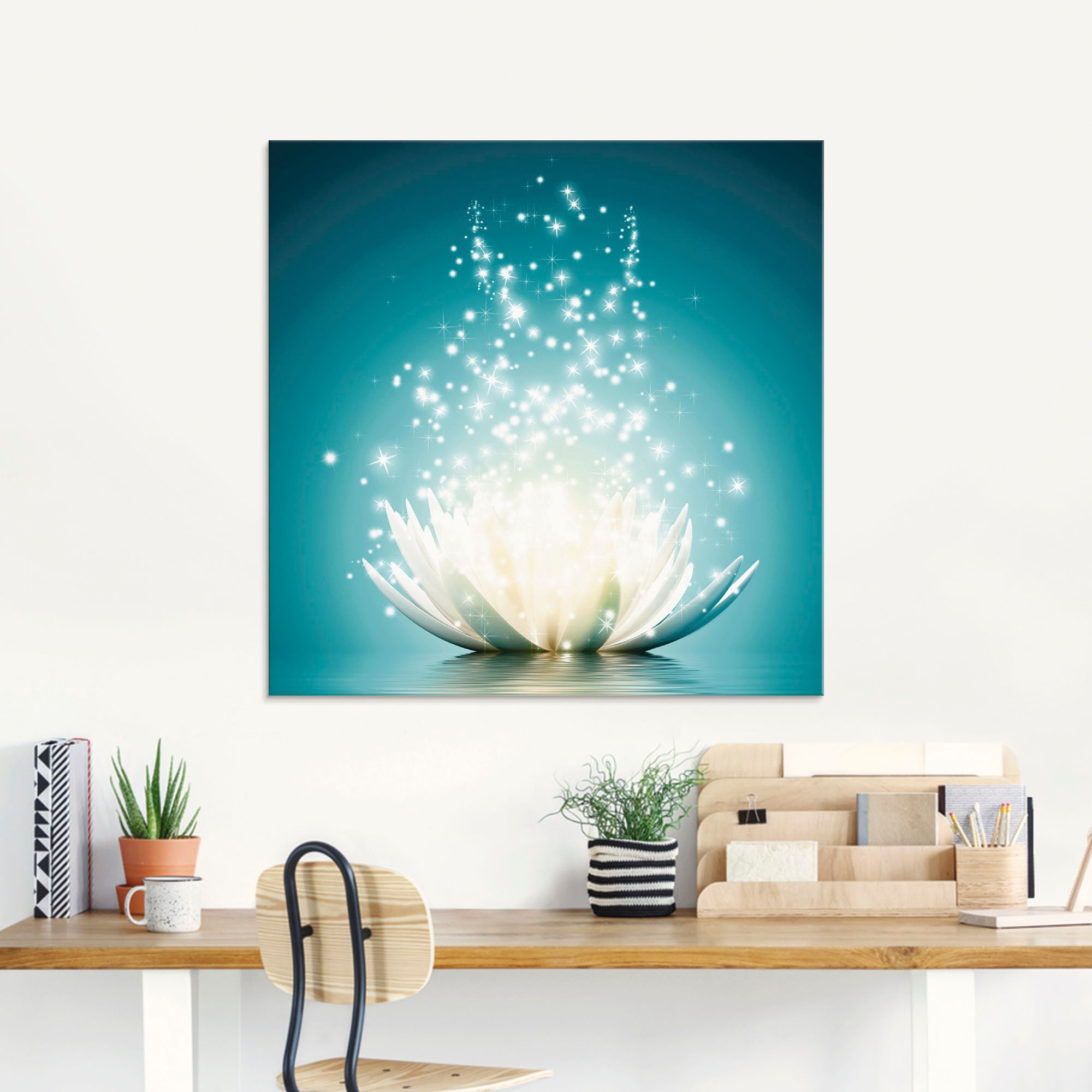 Glasbild ARTLAND "Magie der Lotus-Blume", blau (farbe bild(er): blau), B:100cm H:50cm, Bilder 2