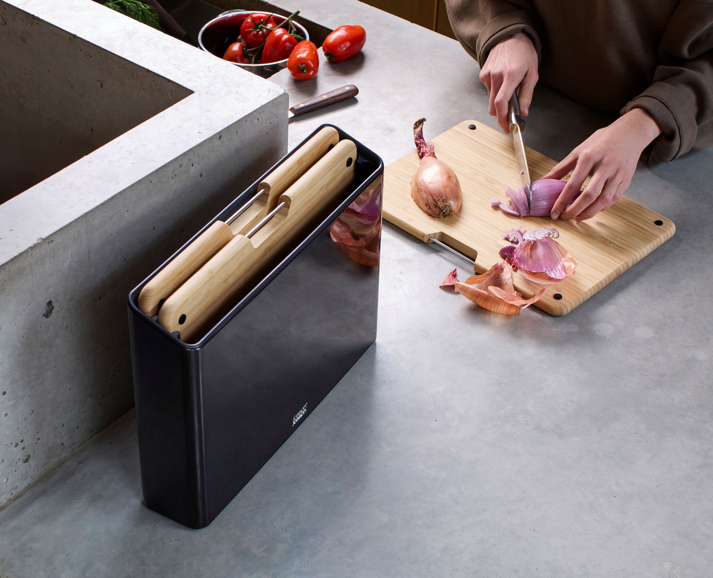 Joseph Joseph Schneidebrett »Folio™ Steel Bamboo 3er-Set Schneidebretter mit Edelstahlständer«