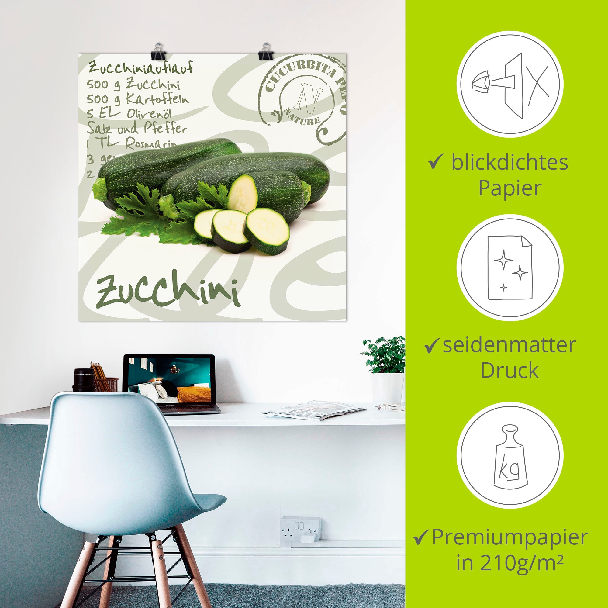Artland Wandbild »Angeschnittene Zucchini«, Lebensmittel, (1 St.), als Alubild, Leinwandbild, Wandaufkleber oder Poster in versch. Größen