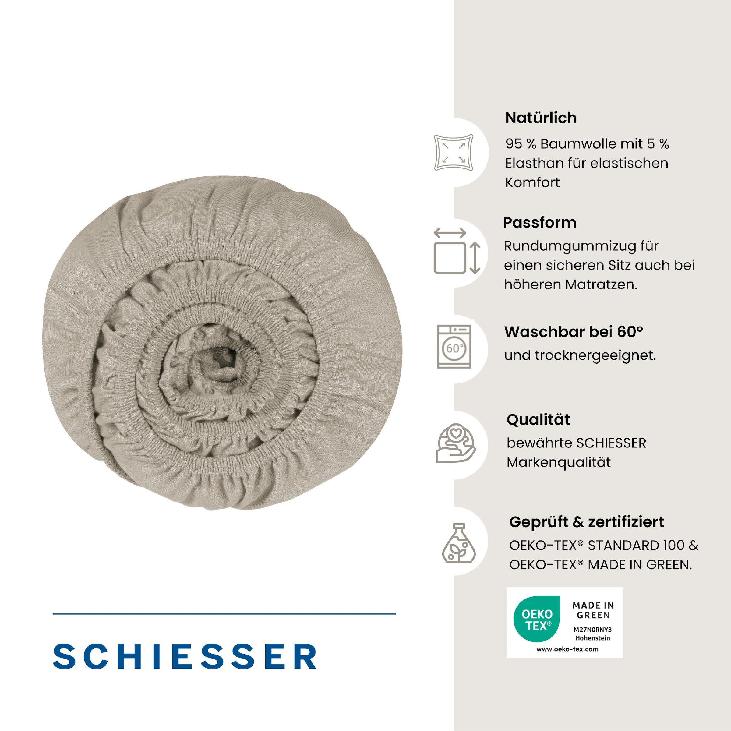 Schiesser Spannbettlaken »Flexi für Topper aus 95% Baumwolle und 5% Elasthan für flexiblen Sitz« für Matratzen bis zu 10 cm Höhe, OEKO-TEX® MADE IN GREEN