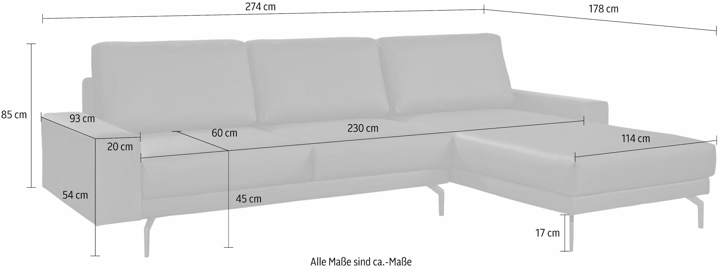 umbragrau, BAUR Ecksofa in cm Breite niedrig, sofa und hülsta 274 | Alugussfüße Armlehne kaufen »hs.450«, breit