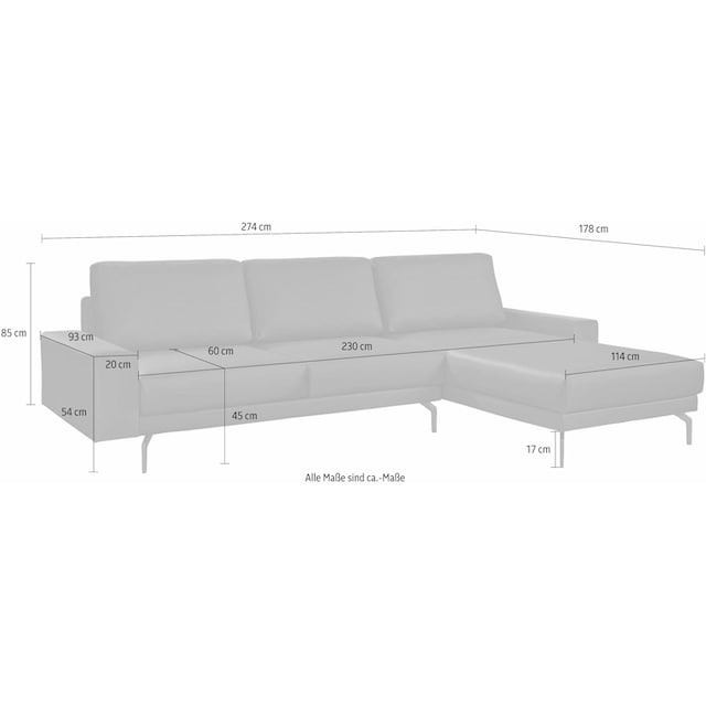 hülsta sofa Ecksofa »hs.450«, Armlehne breit und niedrig, Alugussfüße in  umbragrau, Breite 274 cm kaufen | BAUR