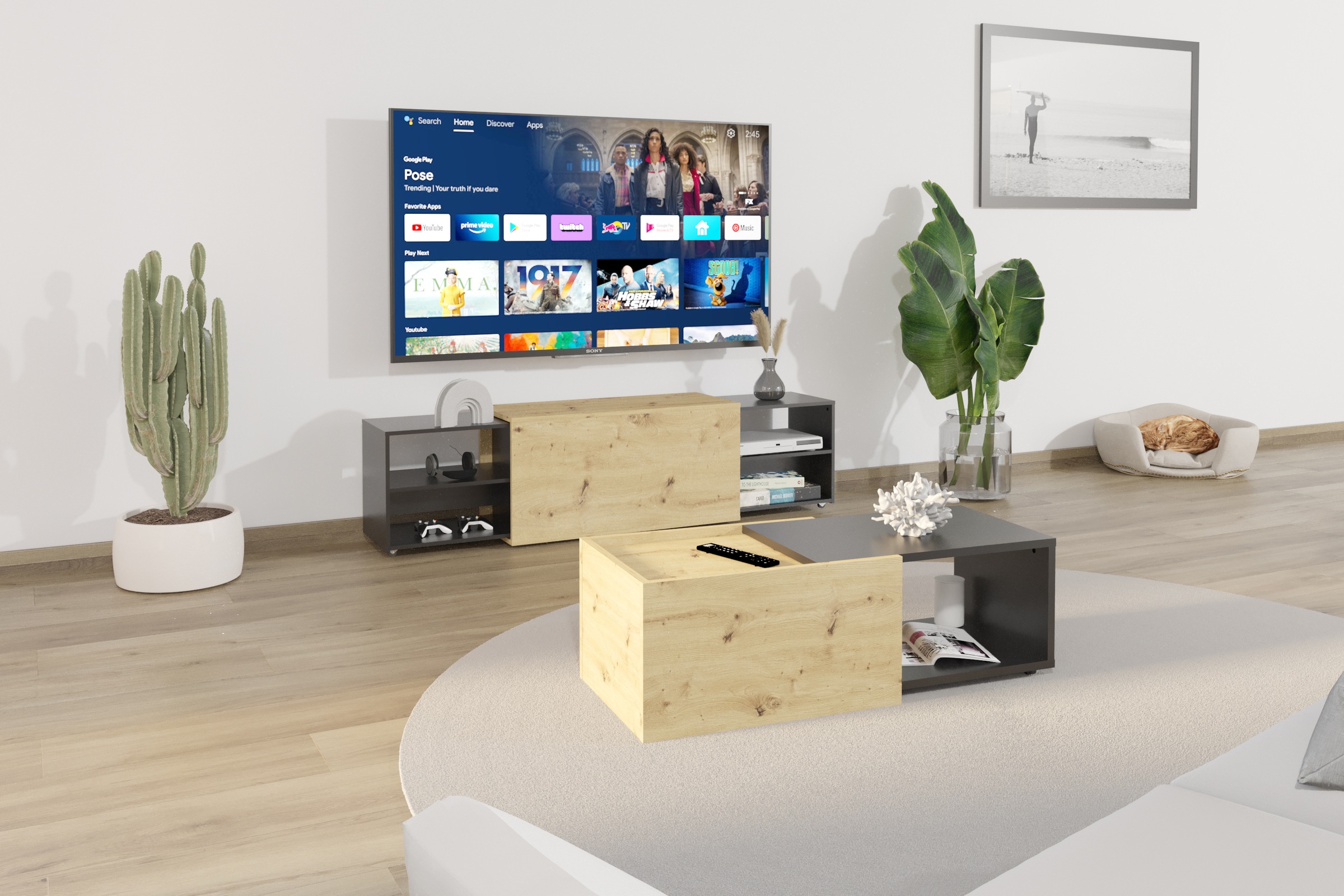 FMD Couchtisch "Slide" flexibel ausziehbar, mit Rollen, Breite: 70 bis 125 günstig online kaufen