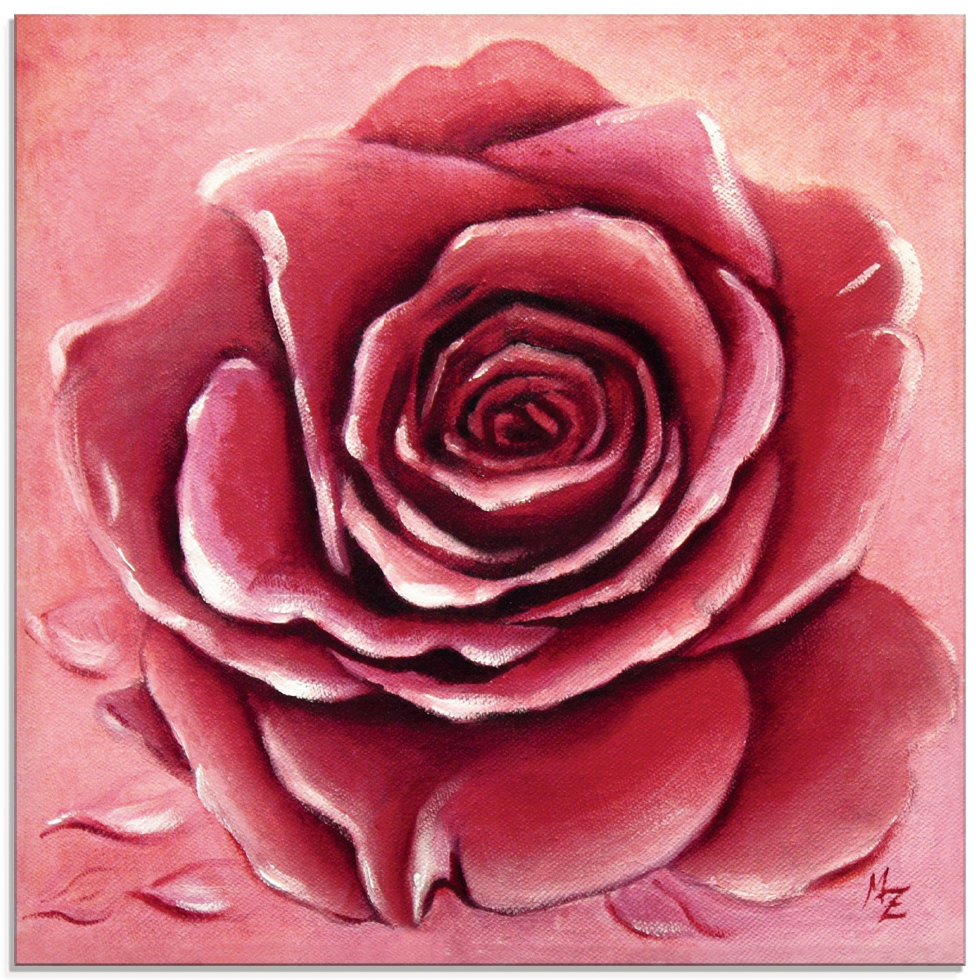 Glasbild ARTLAND, B:50cm H:50cm, rot, Küche, Bilder, "Rote Rose handgemalt", in verschiedenen Größen