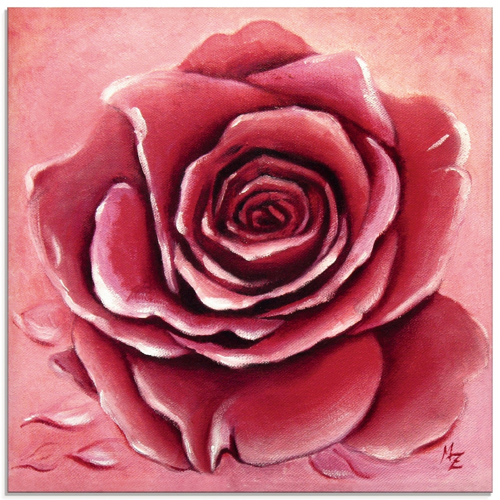 Artland Glasbild »Rote Rose handgemalt«, Blumen, (1 St.)