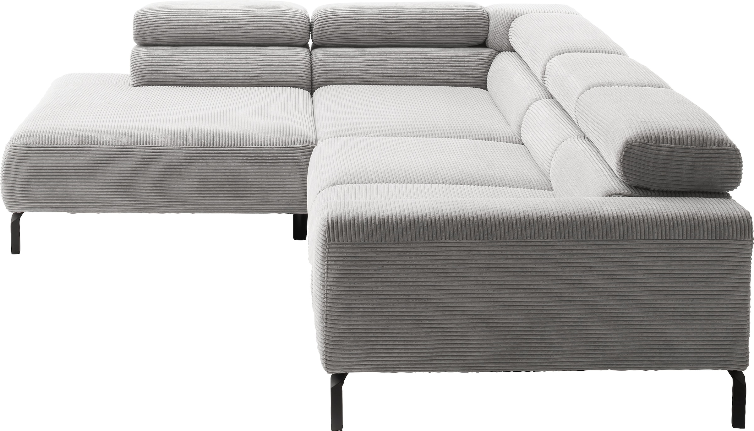 Places of Style Ecksofa »Antonelli, L-Form, inkl. Kopfteilverstellung, Breite 312 cm«, mit elektrischer Sitztiefenverstellung, in Cord, grau