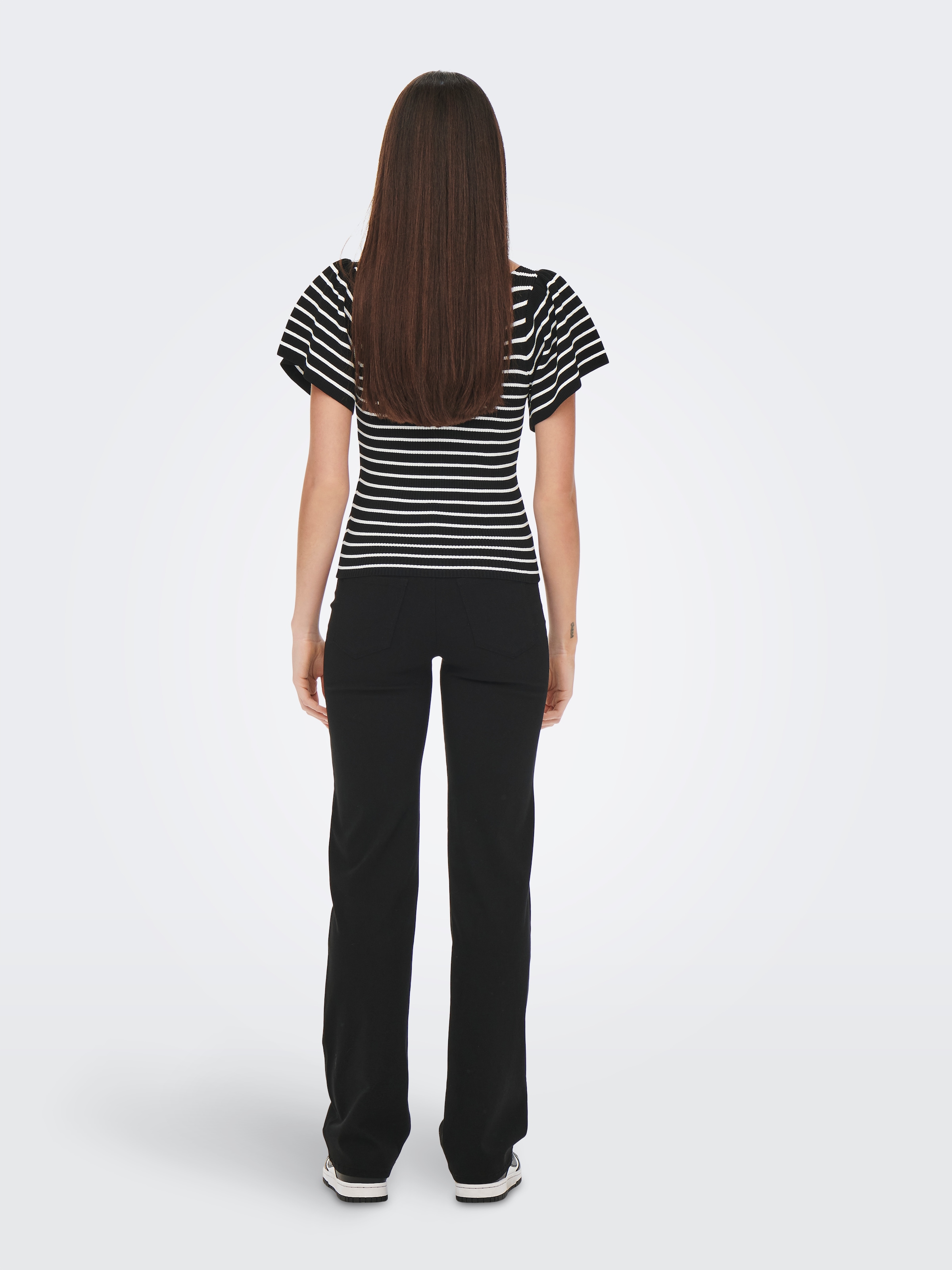 ONLY Kurzarmpullover »ONLLEELO STRIPE SS BACK V-NECK KNT NOOS«