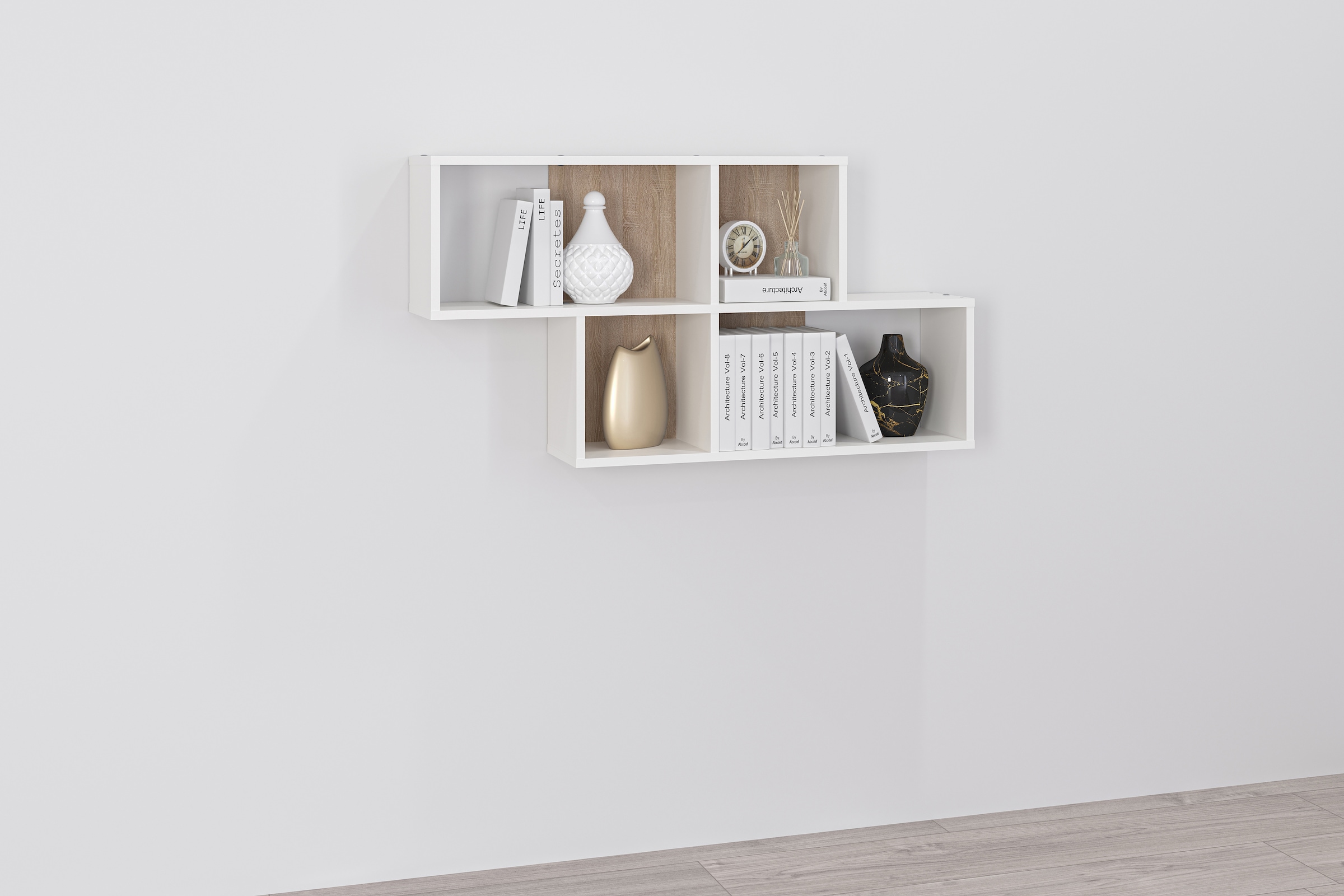 FMD Wandregal "Nora" Regal kompakt für Bücher und Accessoires, 100 cm breit, 53 cm hoch