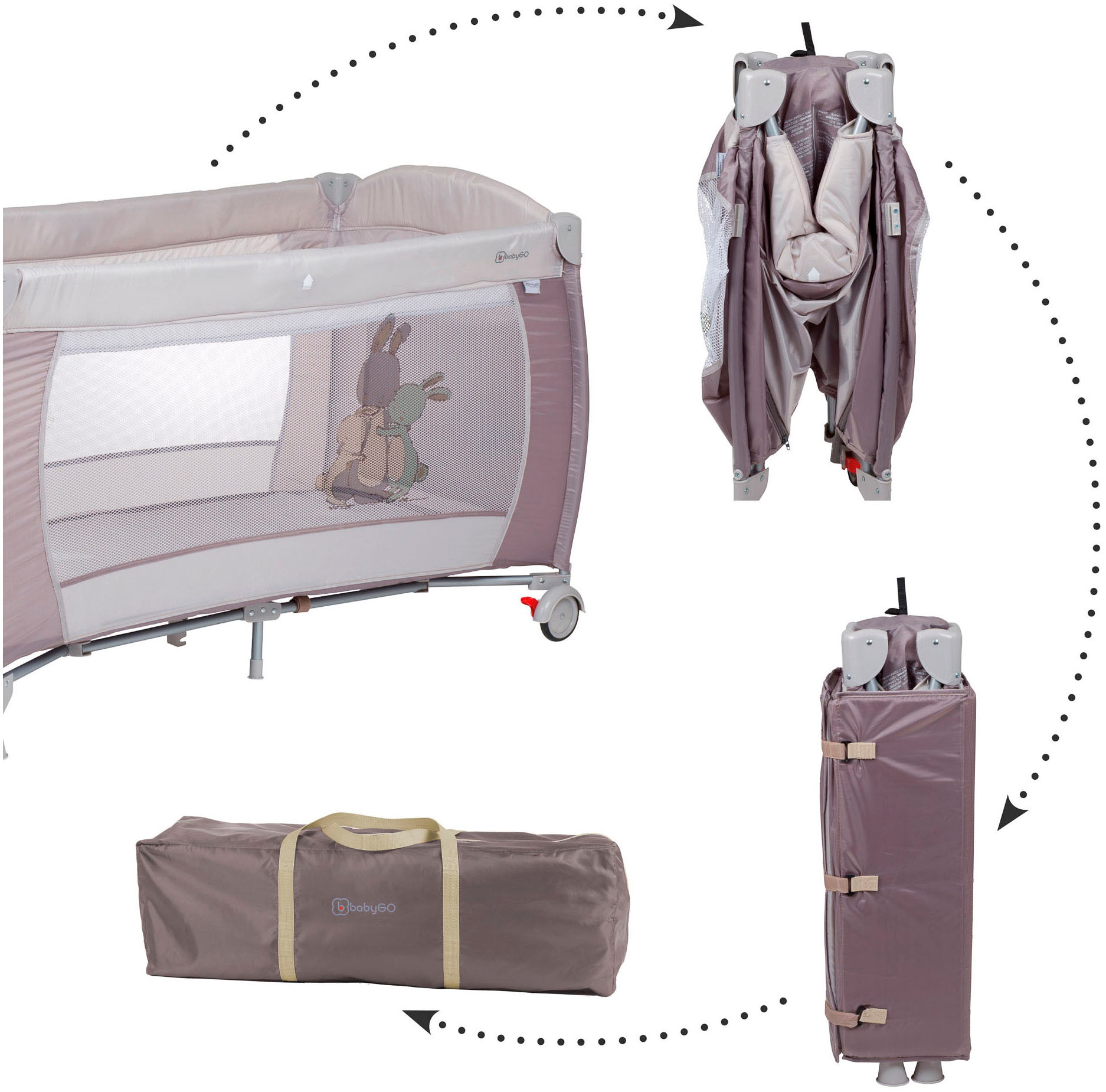 BabyGo Baby-Reisebett »Sleeper Deluxe, beige« mit Musik-Mobile