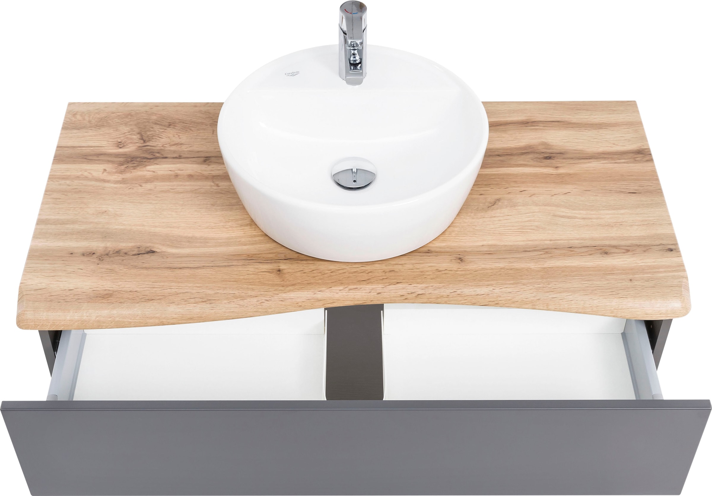 welltime Waschbeckenschrank »Stubach«, Bad, Abdeckplatte mit Baumkante, Breite 100 cm