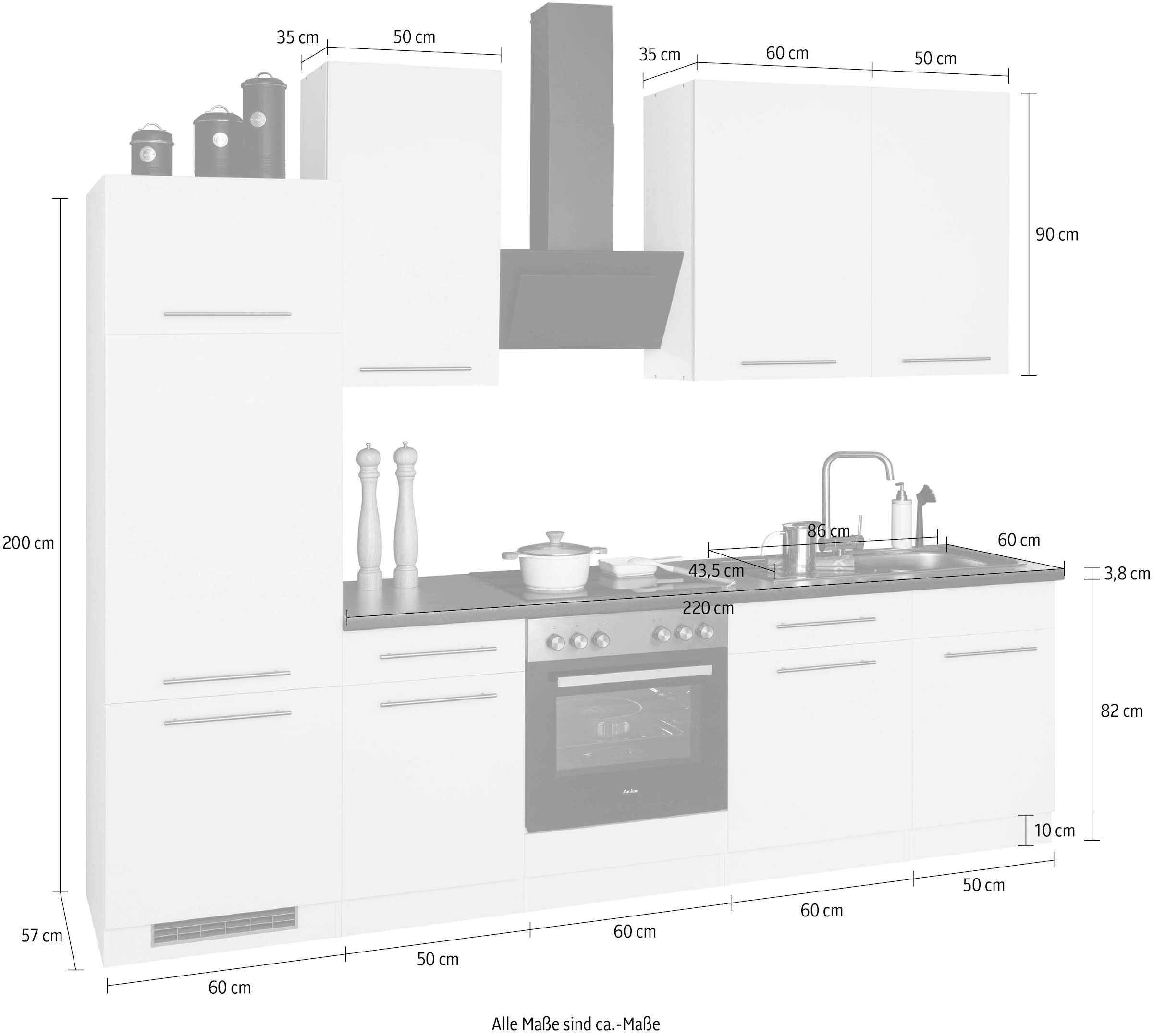 wiho Küchen Küchenzeile »Unna«, ohne E-Geräte, Breite 280 cm