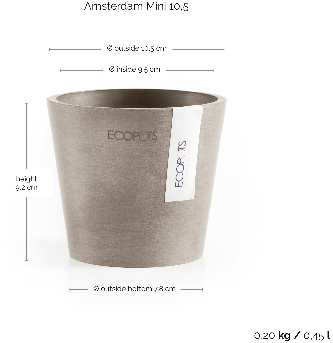 ECOPOTS Blumentopf »Amsterdam Mini 10,5 Taupe«, für den Innenbereich