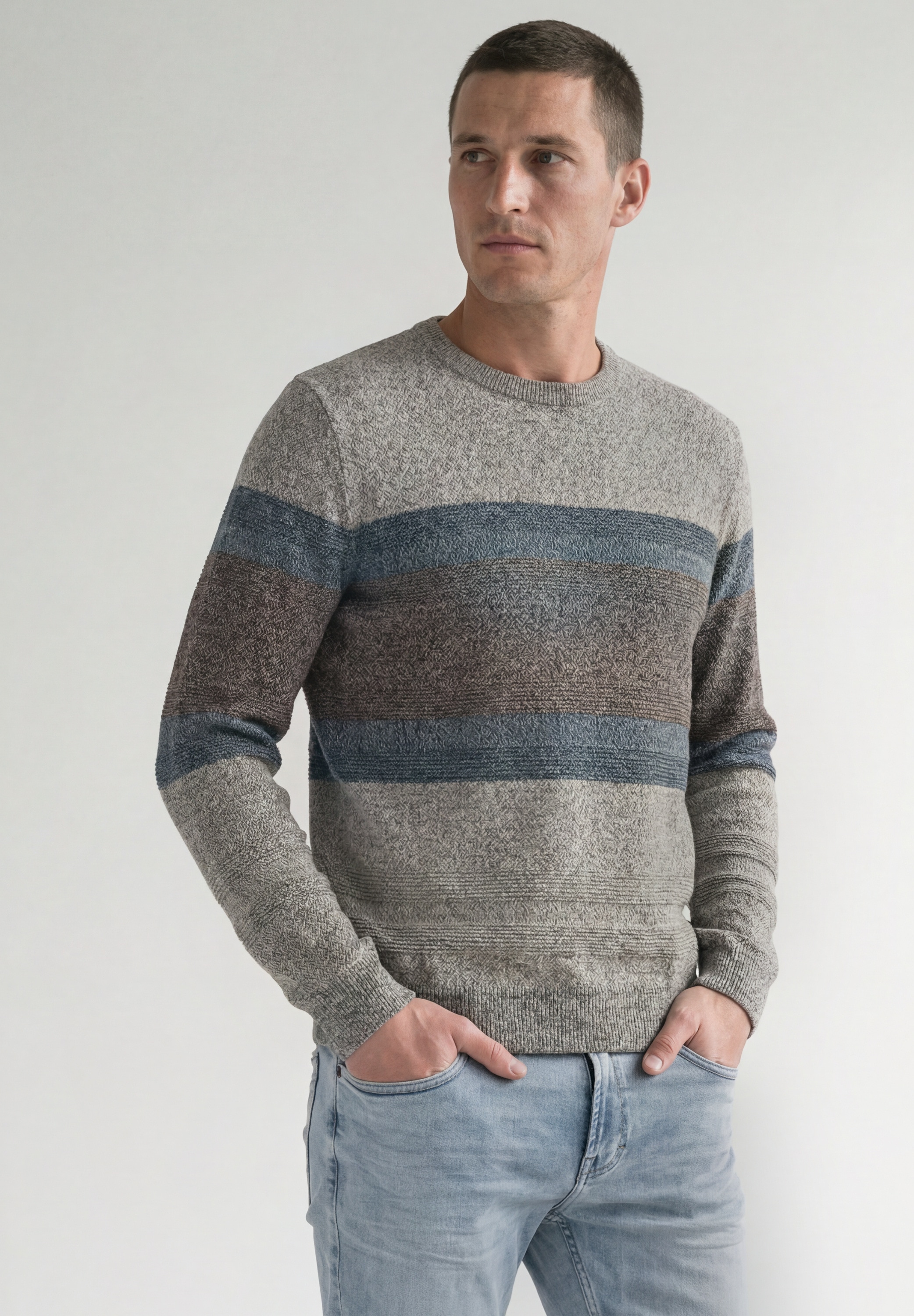 STREET ONE MEN Rundhalspullover aus reiner Baumwolle