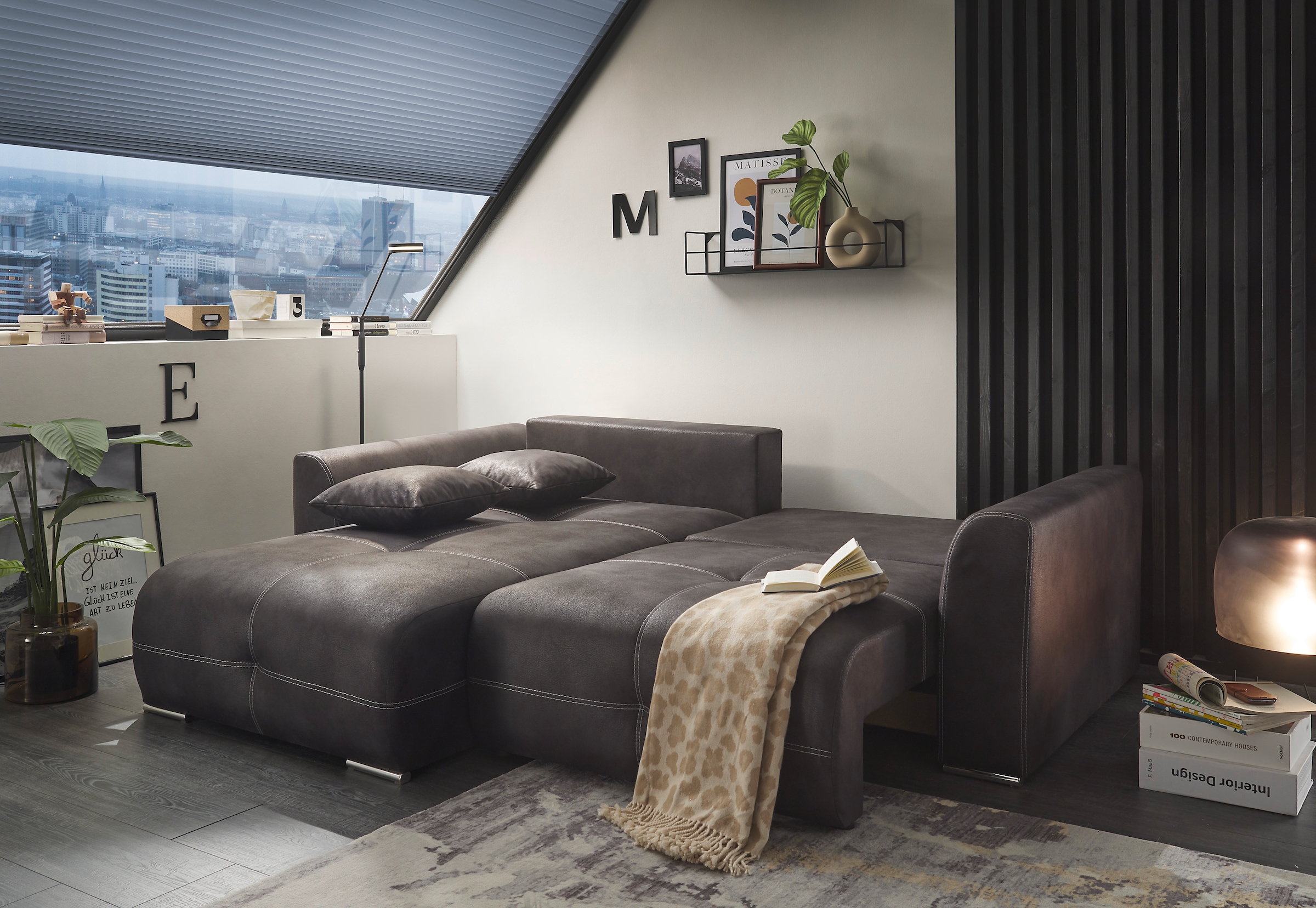 ED EXCITING DESIGN Ecksofa »Dolan L-Form«, mit Bettfunktion, Bettkasten & 2 Zierkissen