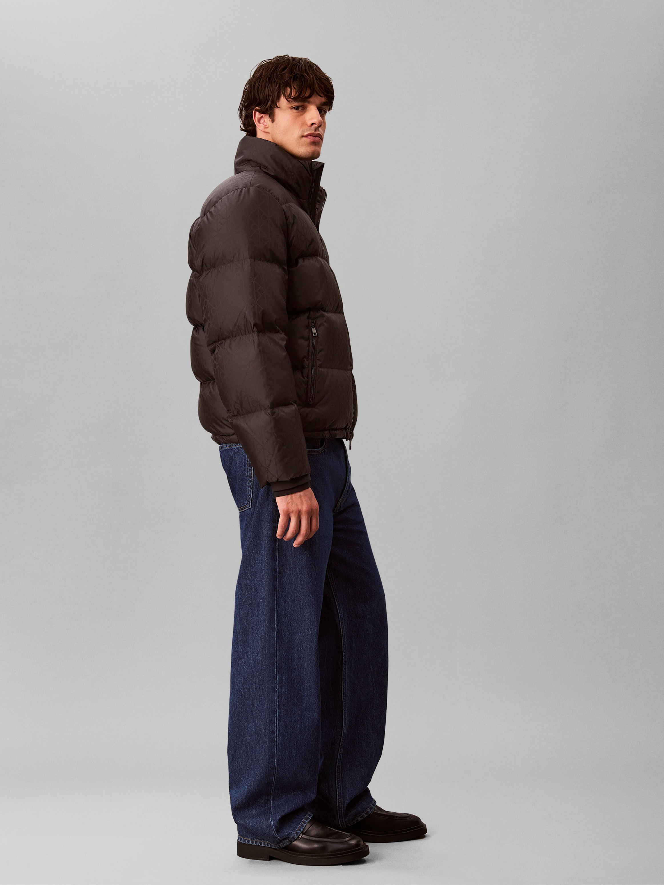 Calvin Klein Jeans Steppjacke »LS NYLON AOP DOWN PUFFER JKT« ohne Kapuze Regular fit mit Stehkragen
