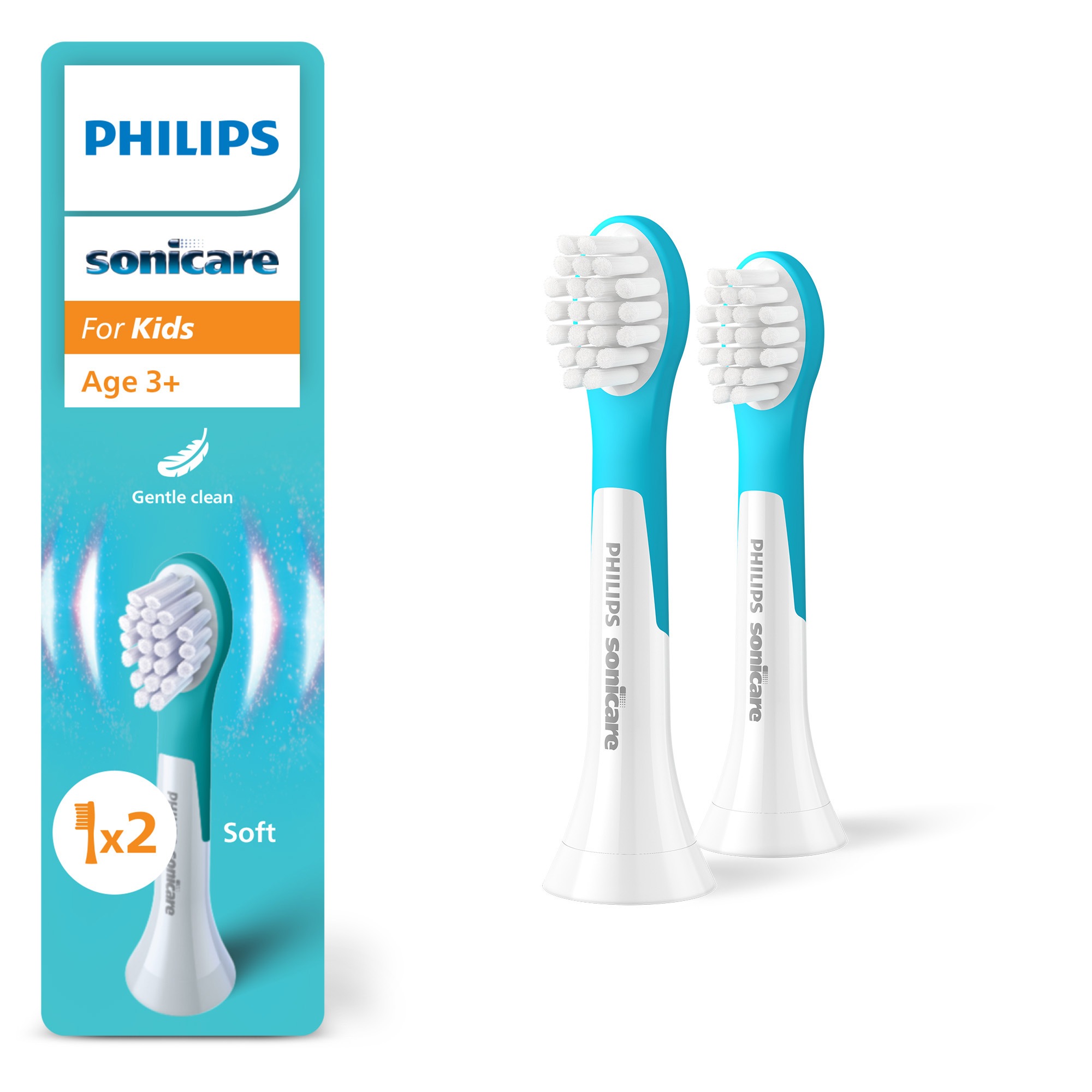 Herren Aufsteckbürsten "For Kids", 2 Stk., transparent, PHILIPS SONICARE, Zahnbürstenköpfe, für Milchzähne geeignet, ab 3 Jahren, für jedes Sonicare