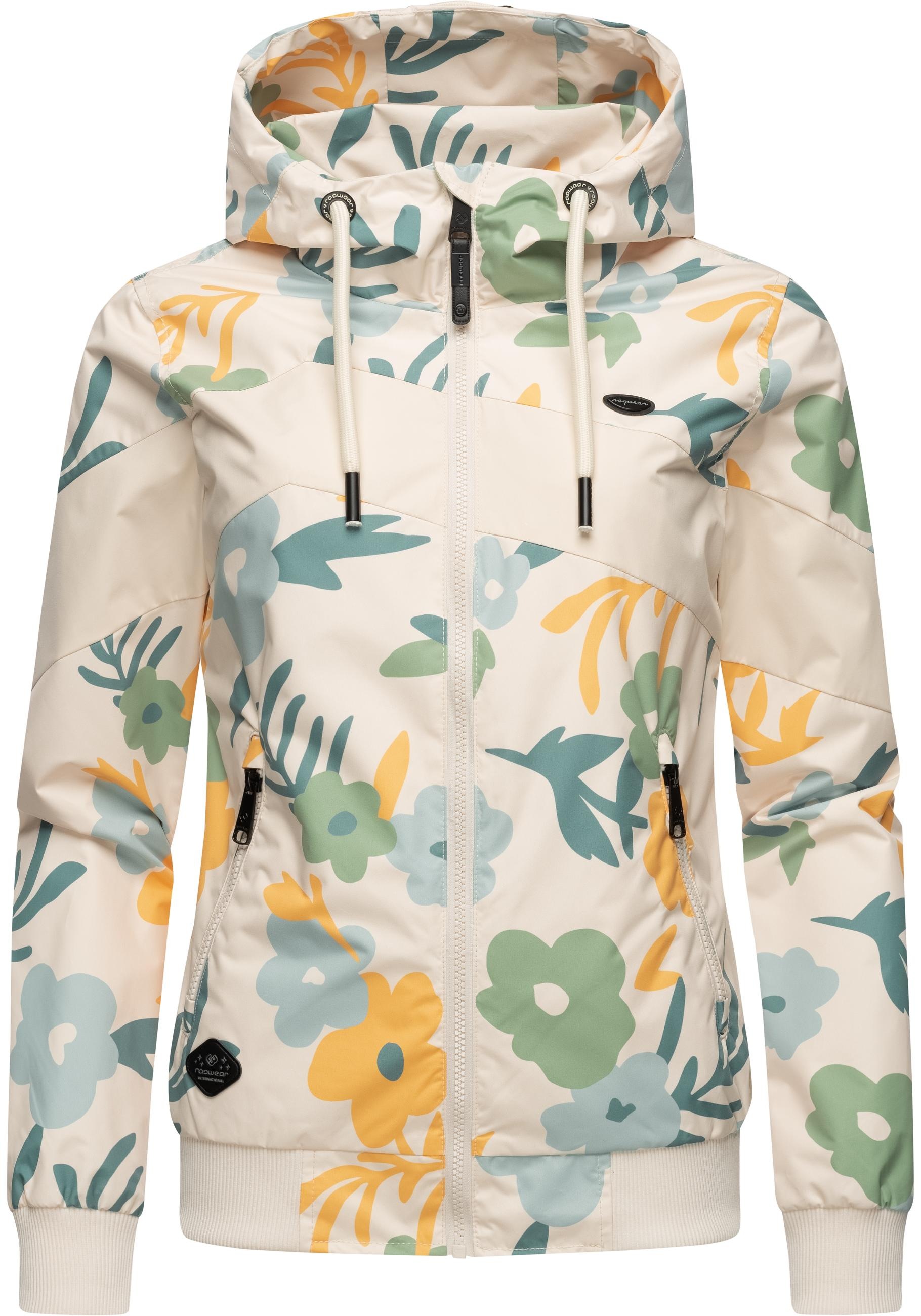 Ragwear Outdoorjacke "Nuggie Block Flower", mit Kapuze, modische Damen Freizeitjacke mit floralem Print