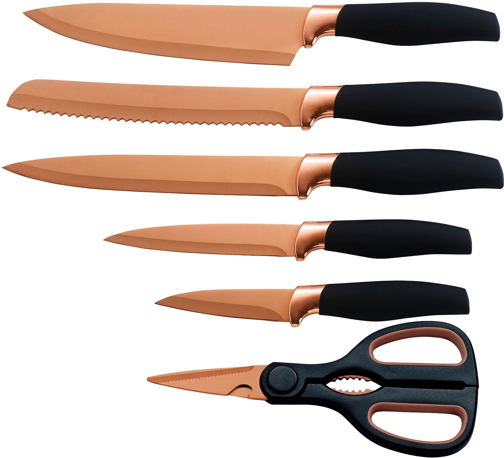 KING "TITANIUM ROSÉ" 5 Küchenmesser, 1 Schere, beschichtete Messer- und Scherenklinge