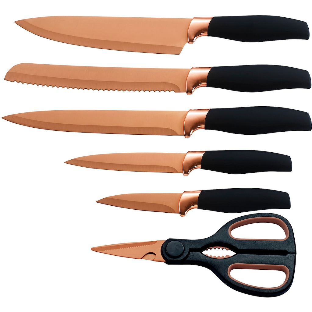 KING Messer-Set »TITANIUM ROSÉ«, (Set, 6 tlg.), 5 Küchenmesser, 1 Schere, beschichtete Messer- und Scherenklinge