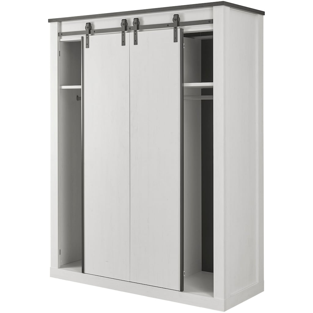 Home affaire Kleiderschrank »SHERWOOD«, Scheunentorbeschlag aus Metall, Schubkasten "Soft close", Breite 92 cm