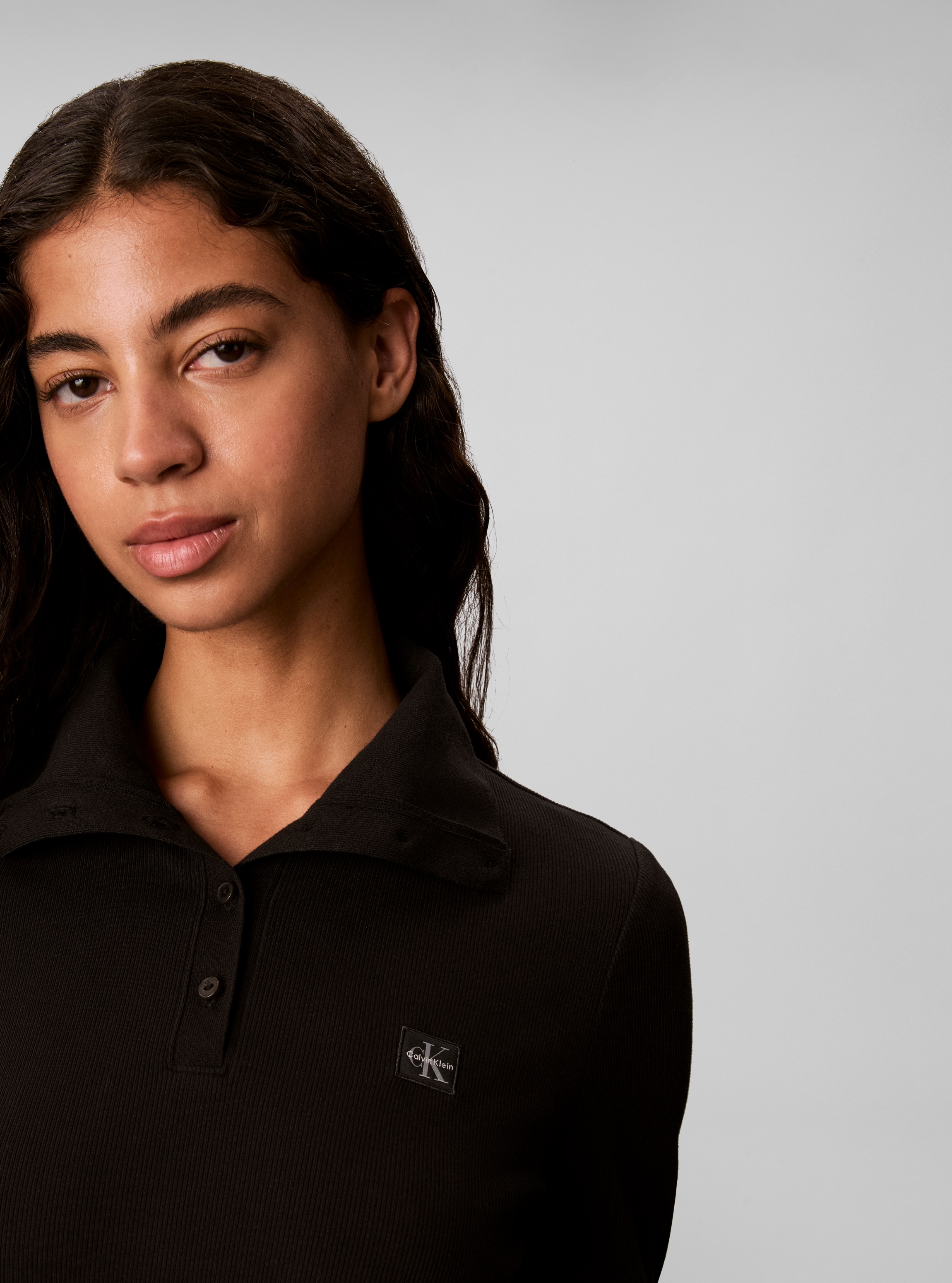 Calvin Klein Jeans Minikleid »WOVEN LABEL TURTLENECK HENLEY« Ohne Tasche Regular fit mit Polokragen