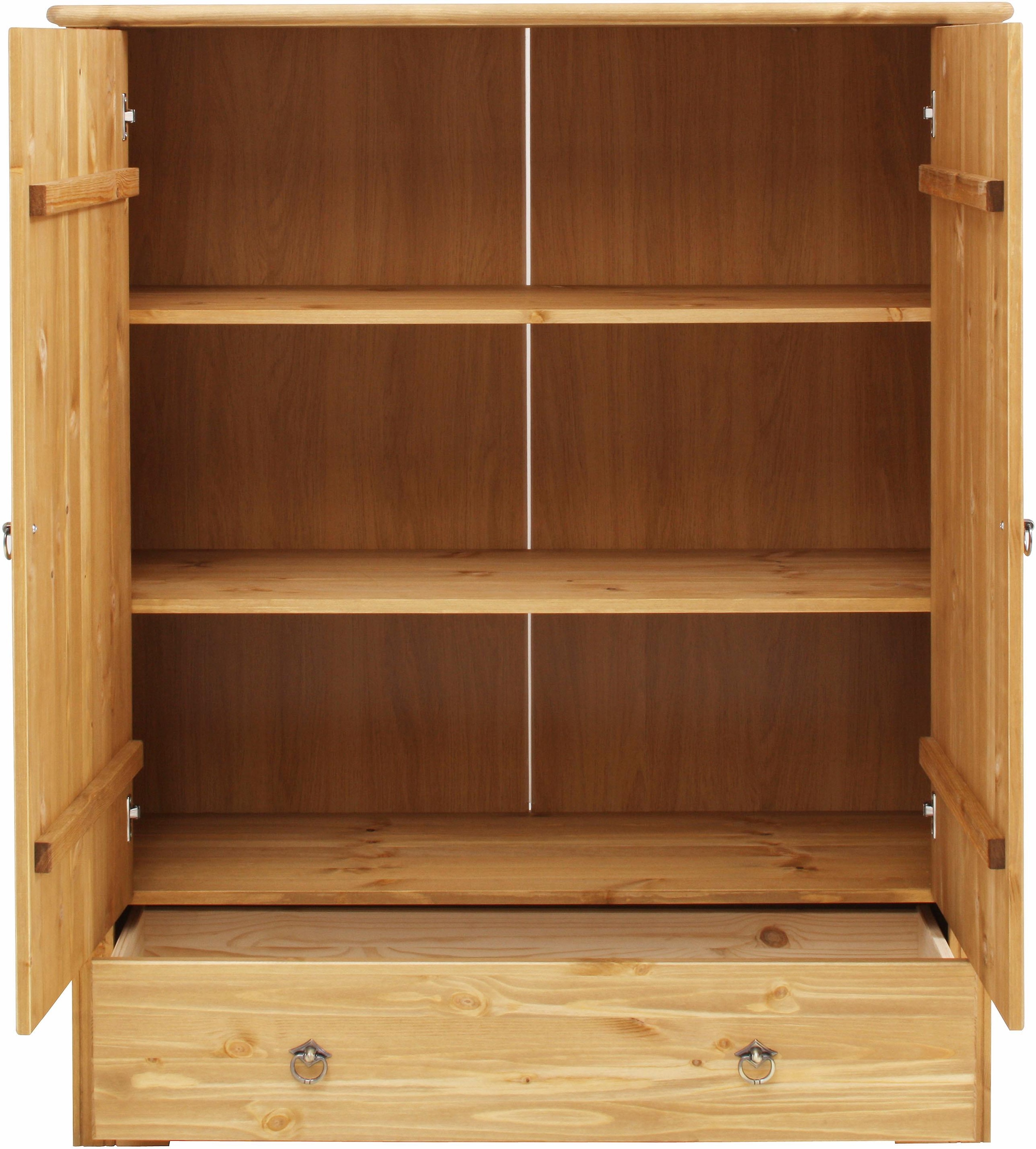 Home affaire Wäscheschrank »Hugo, Mehrzweckschrank, FSC zertifiziert, Made in EU«, (B/T/H) 106/38/126 cm), aus massiver Kiefer, klassischer Landhausstil mit Kassettenoptik