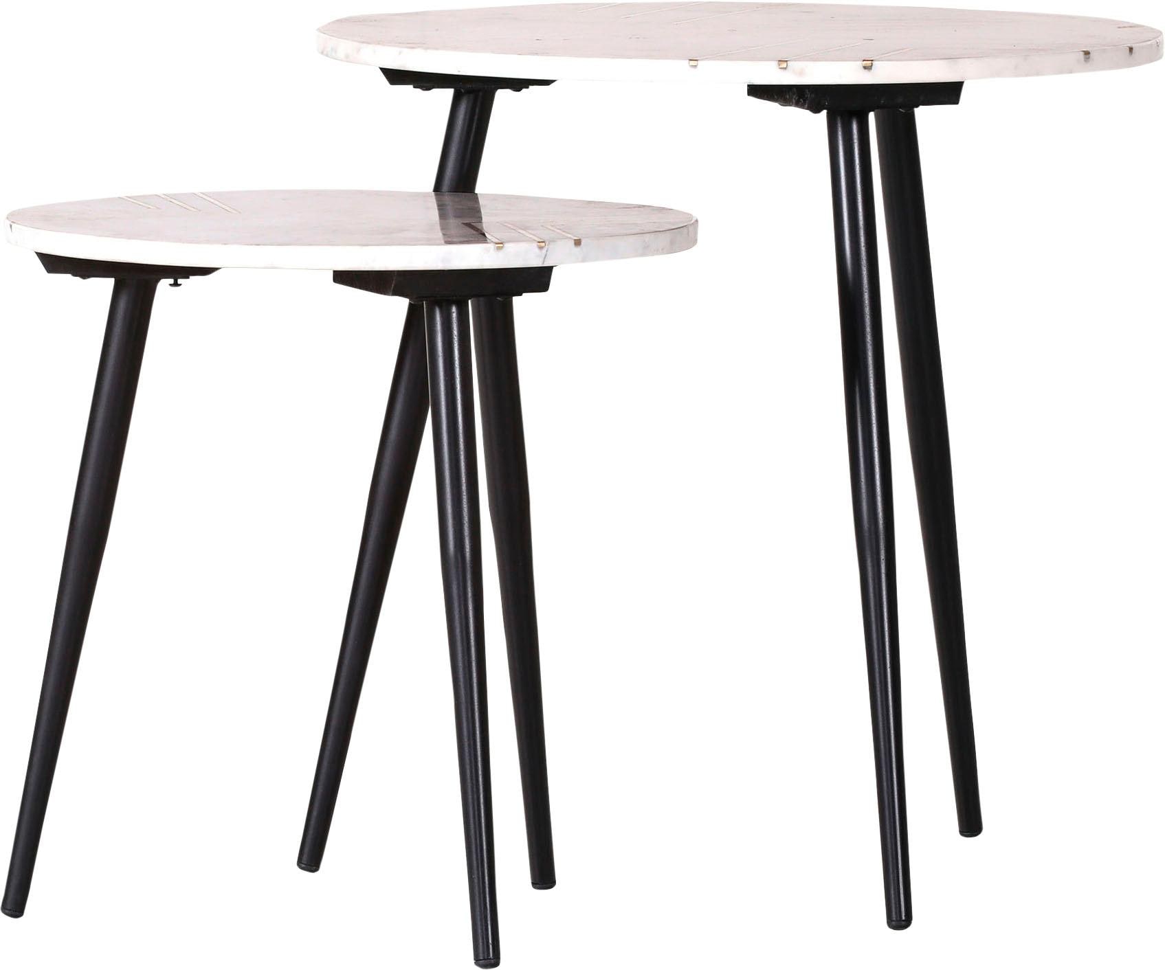Gutmann Factory Beistelltisch "Marmoro, Couchtisch 2-er Set rund Ø 50, Ø 40 cm, Höhe 50; 40 cm" Set, 2 Stk. tlg. Tischplatte aus weißem Marmor mit dekorativem Metall-Inlay